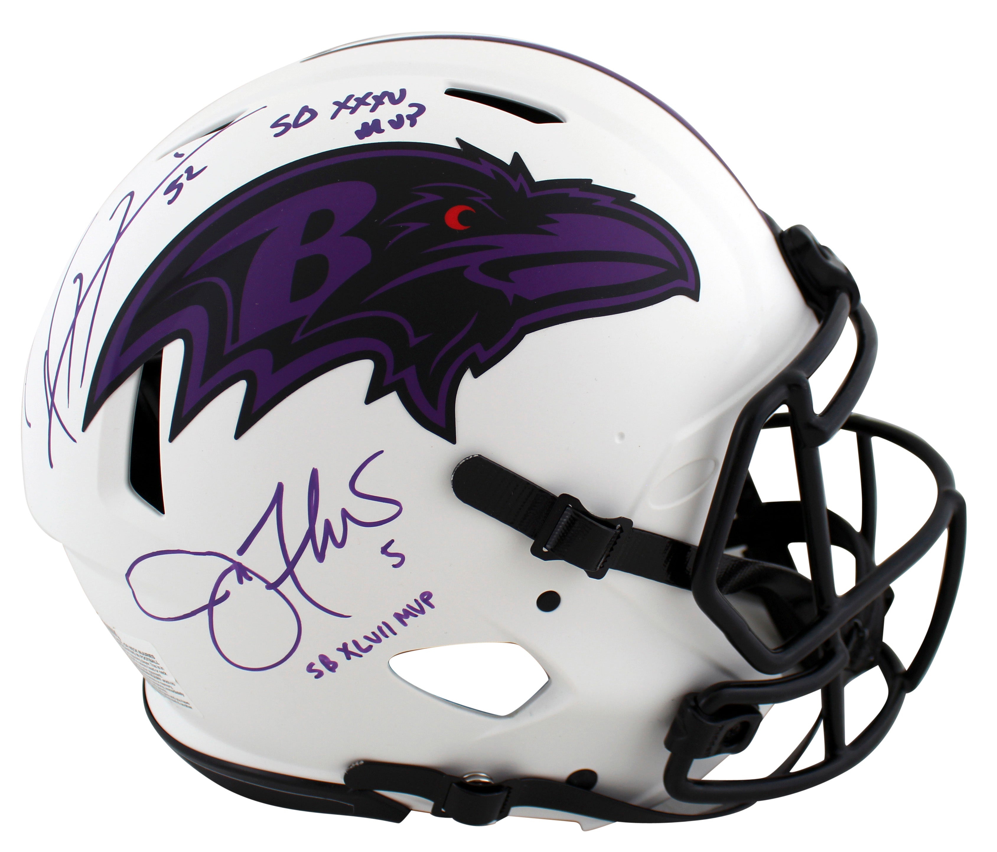 Ravens Ray Lewis & Joe Flacco "MVP" Signed Lunar F/S Speed Proline Helmet BAS W