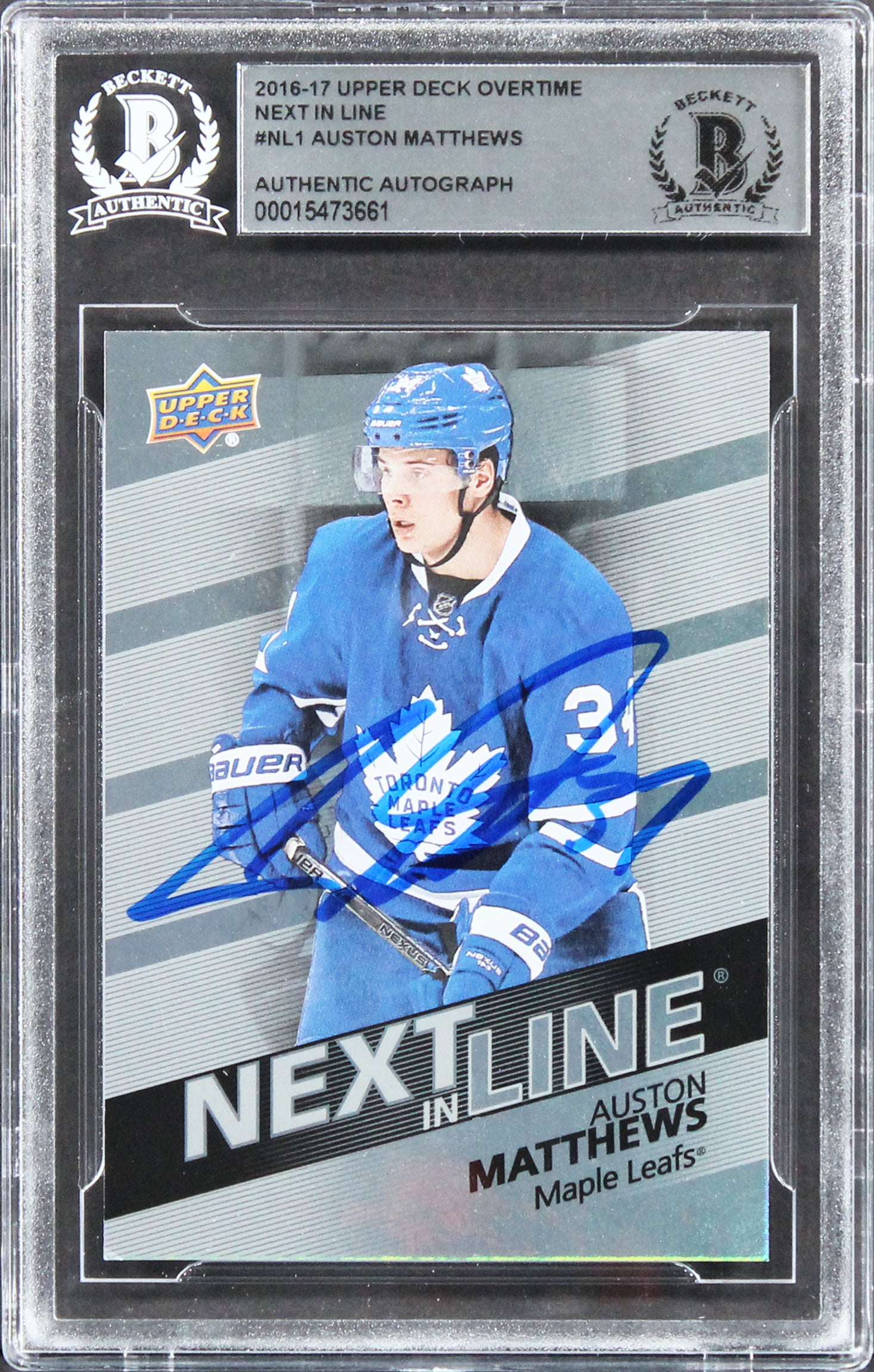 Auston Matthews Signed 2016 Upper Deck Overtime NIL #NL1 Rookie Card BAS Slabbed