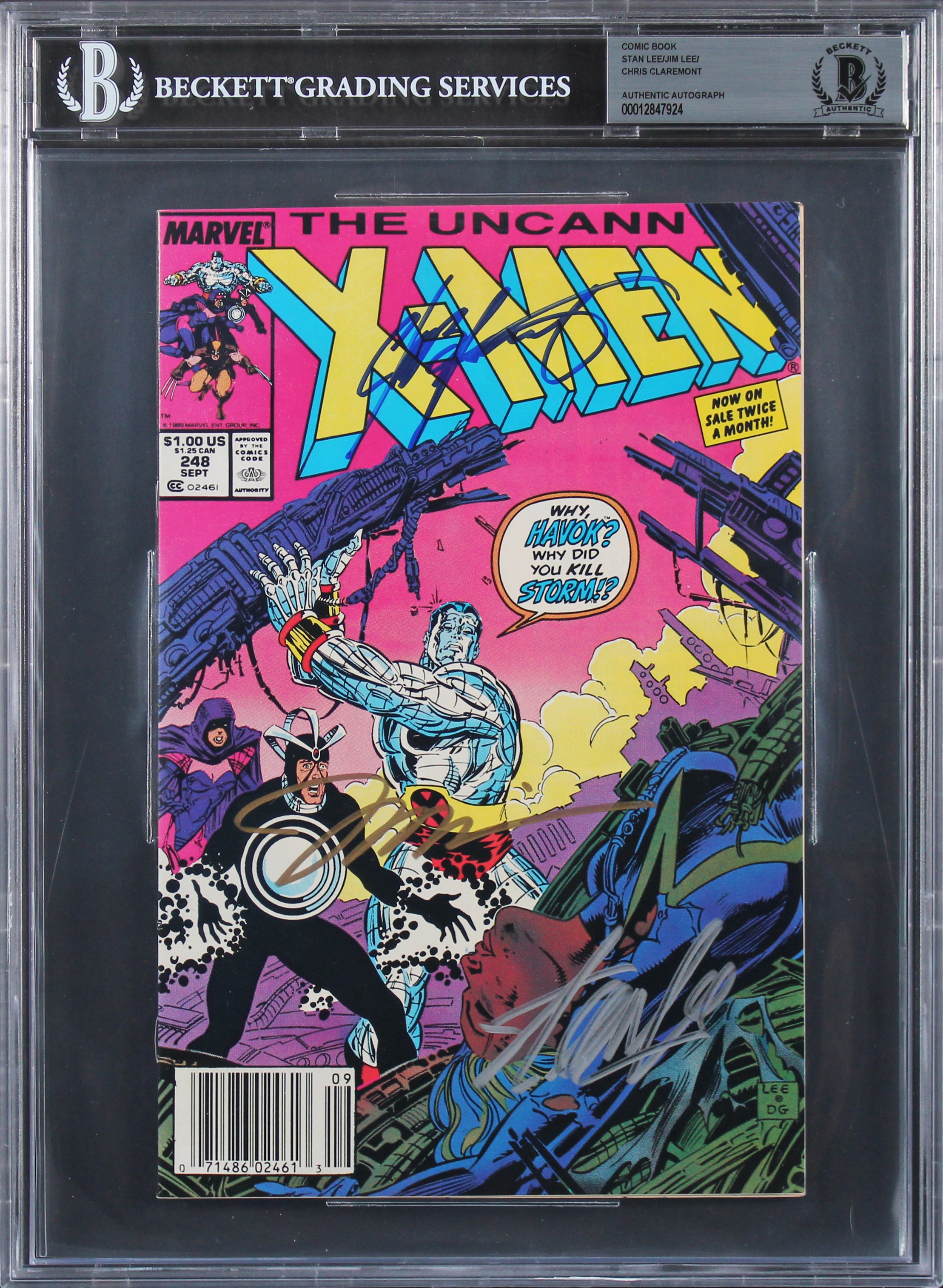 (3) Stan Lee, Lee & Claremont Signed The Uncanny X-Men #248 Comic BAS Slabbed