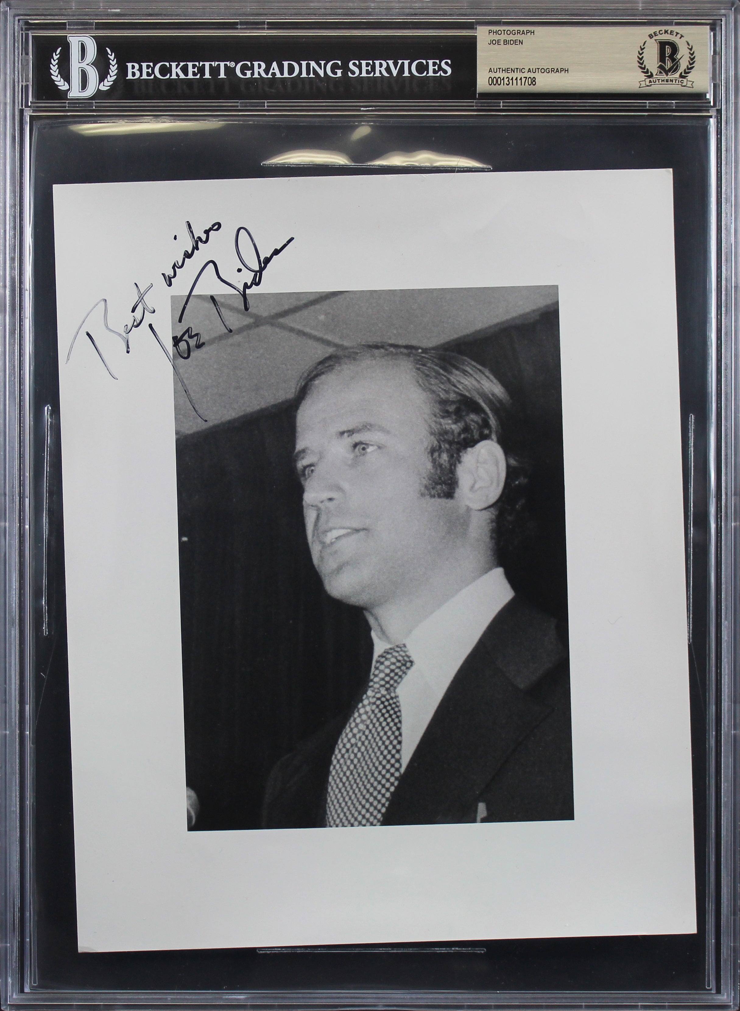 Joe Biden "Best Wishes" Signed 8x10 B&W Photo W/ Rare Vintage Auto BAS Slabbed