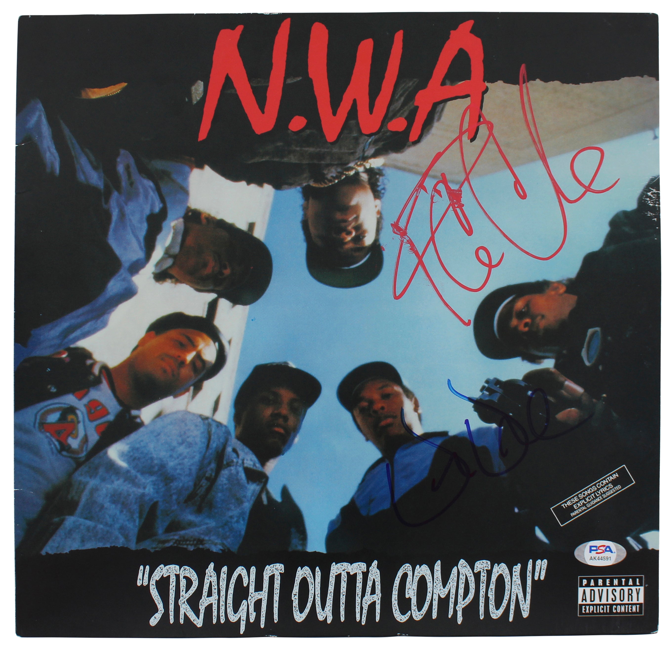 Dr. Dre & Ice Cube N.W.A Signed Straight Outta Compton Album Cover W/ Vinyl PSA