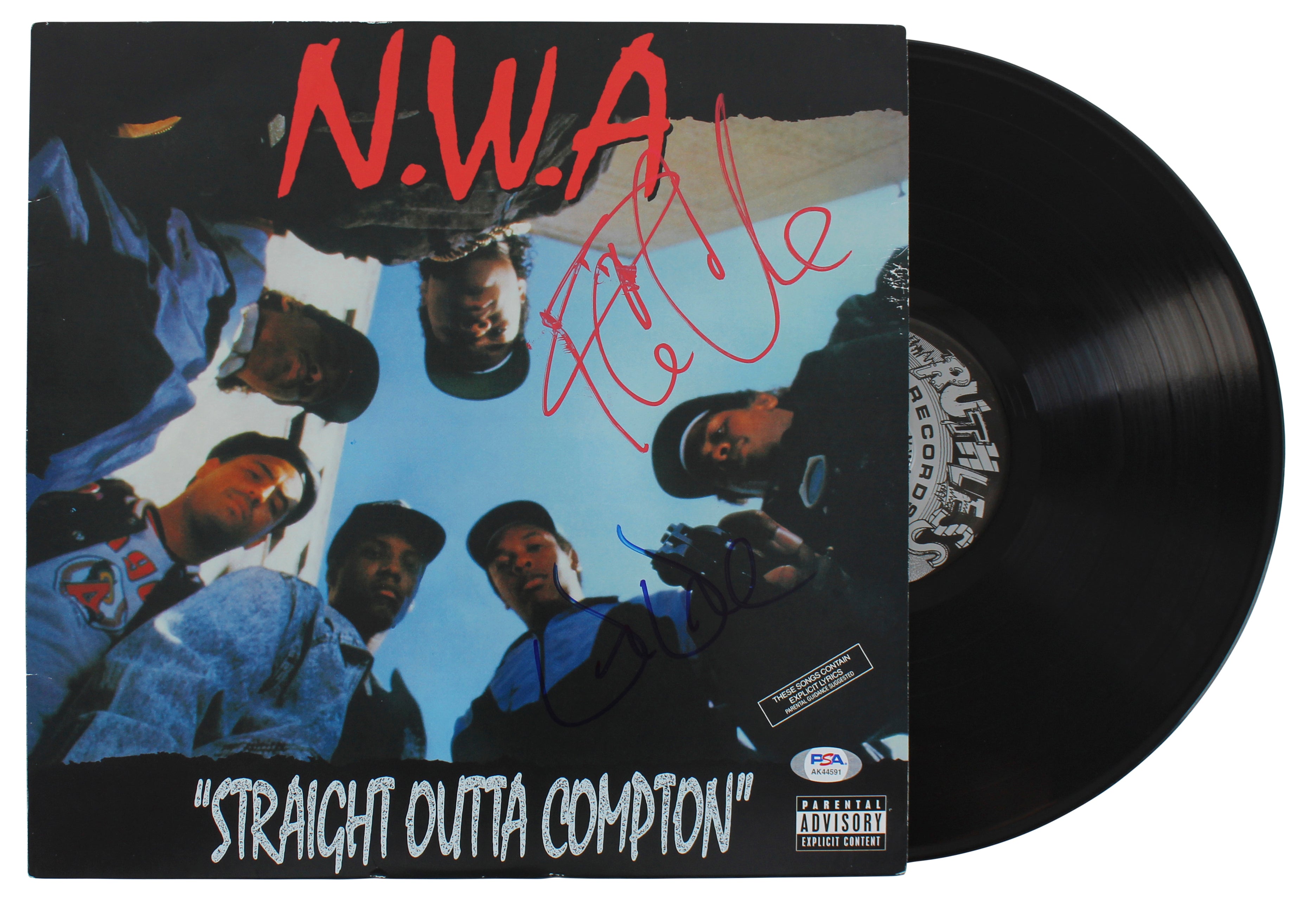 Dr. Dre & Ice Cube N.W.A Signed Straight Outta Compton Album Cover W/ Vinyl PSA