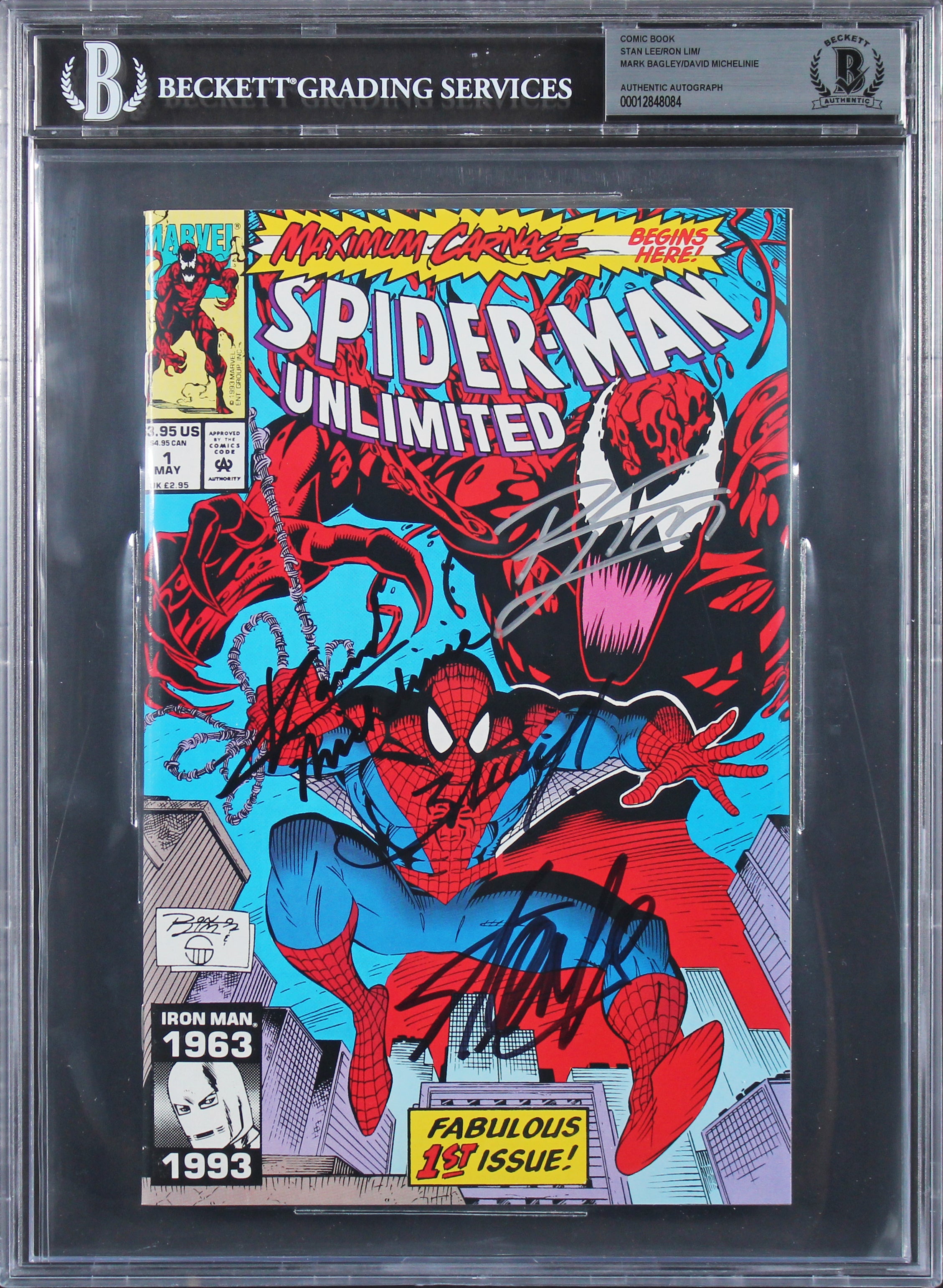 (4) Stan Lee, Lim, +2 Signed Spider-Man Maximum Carnage #1 Comic BAS Slabbed