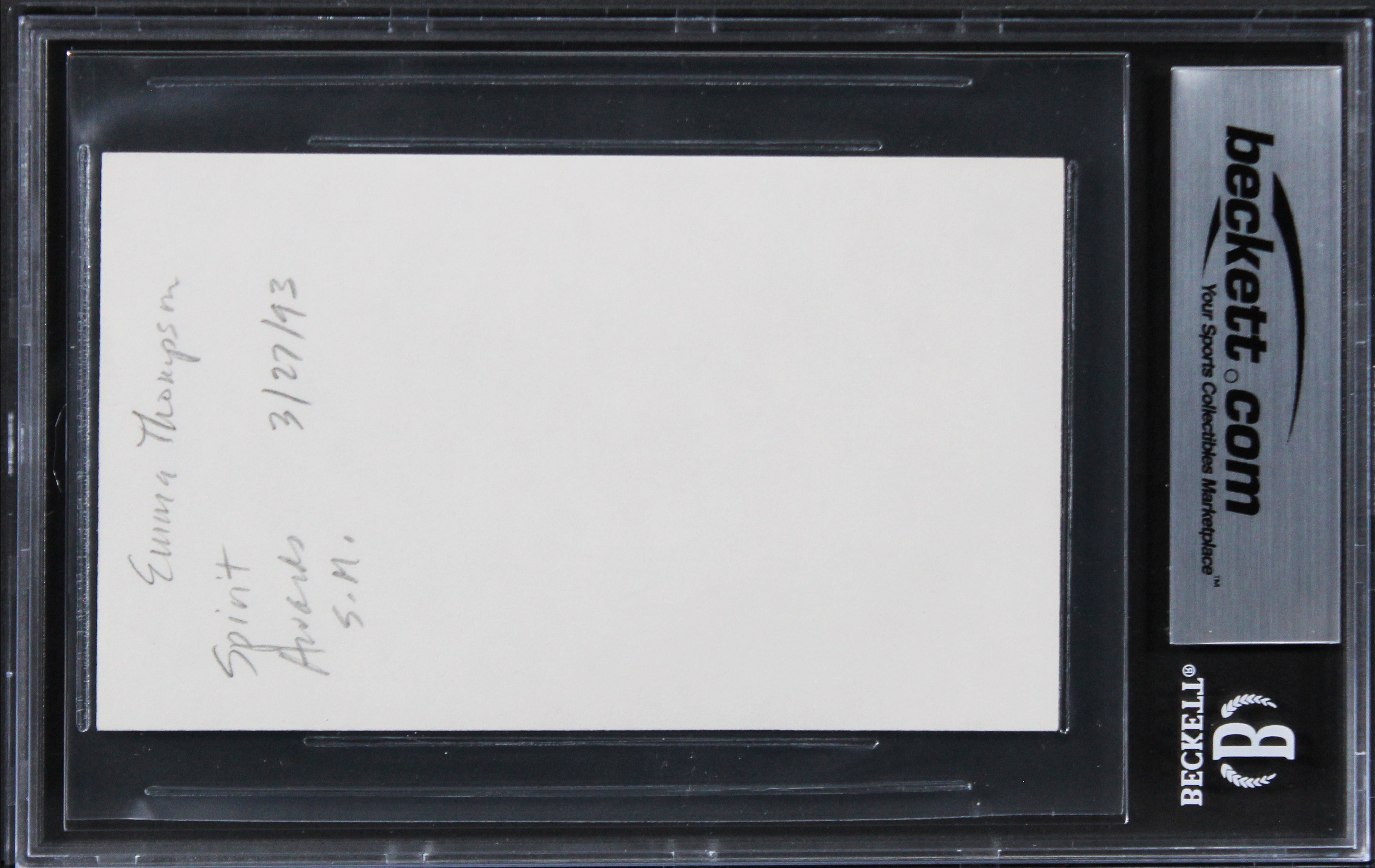 Emma Thompson The Tall Guy Authentic Signed 3x5 Index Card BAS Slabbed