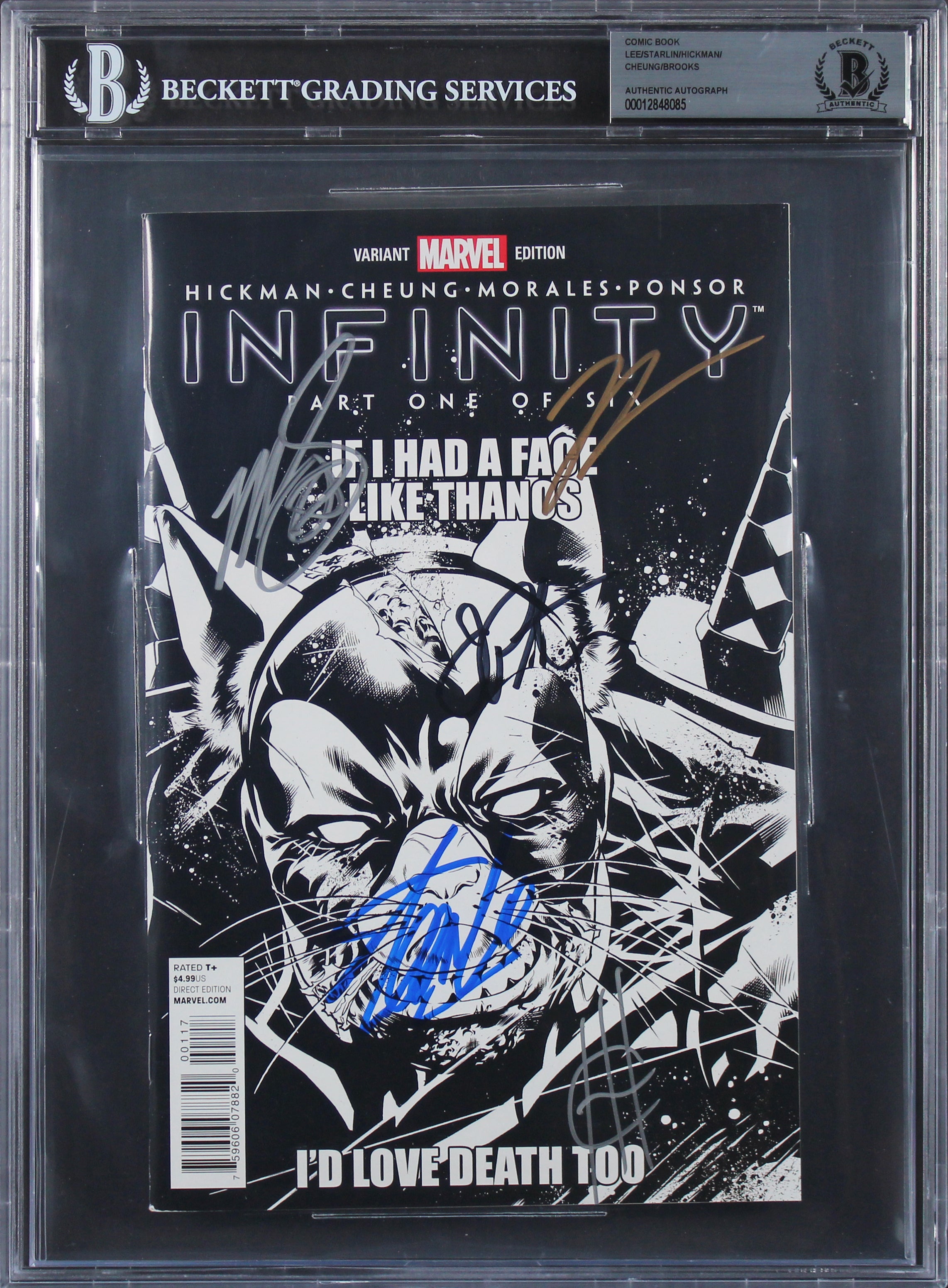(5) Stan Lee, Starlin, +3 Signed Avengers Infinity Part 1 of 6 Comic BAS Slabbed