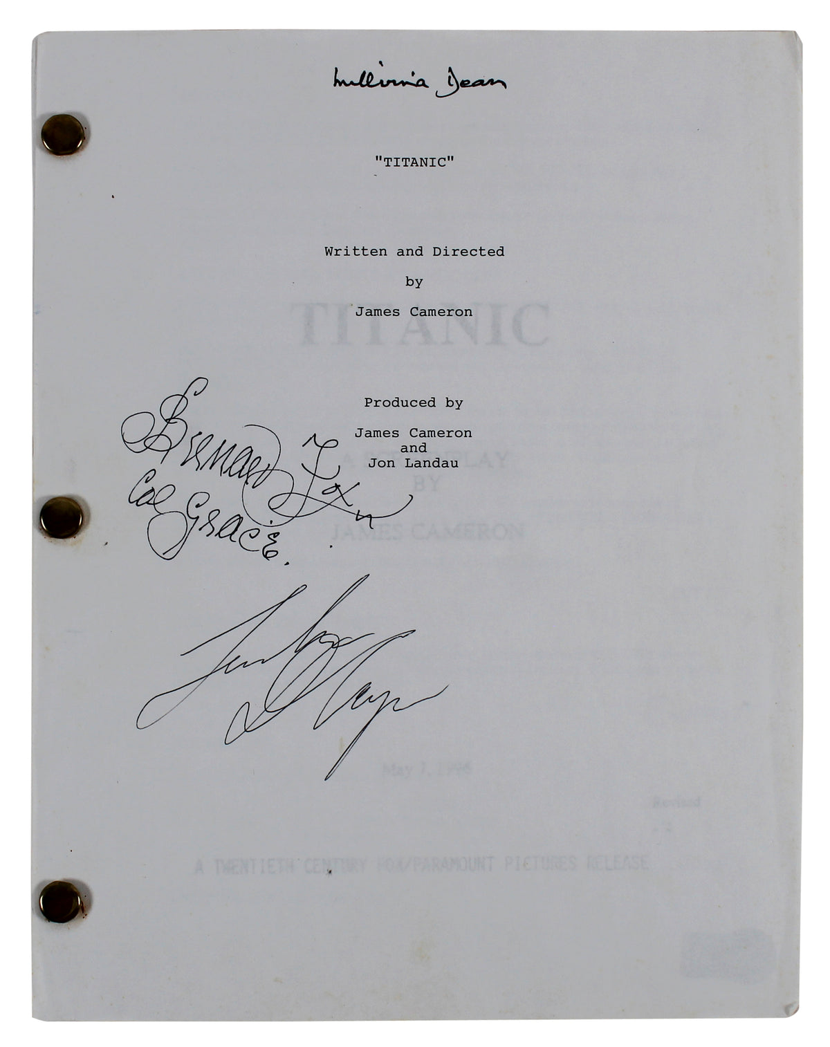 Titanic (3) DiCaprio, Fox & Dean Authentic Signed Movie Script BAS #AB89777