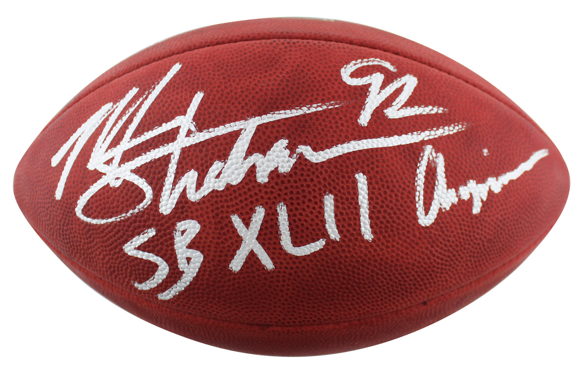 Giants Michael Strahan Signed SB XLII Logo Official Nfl Football BAS Witness