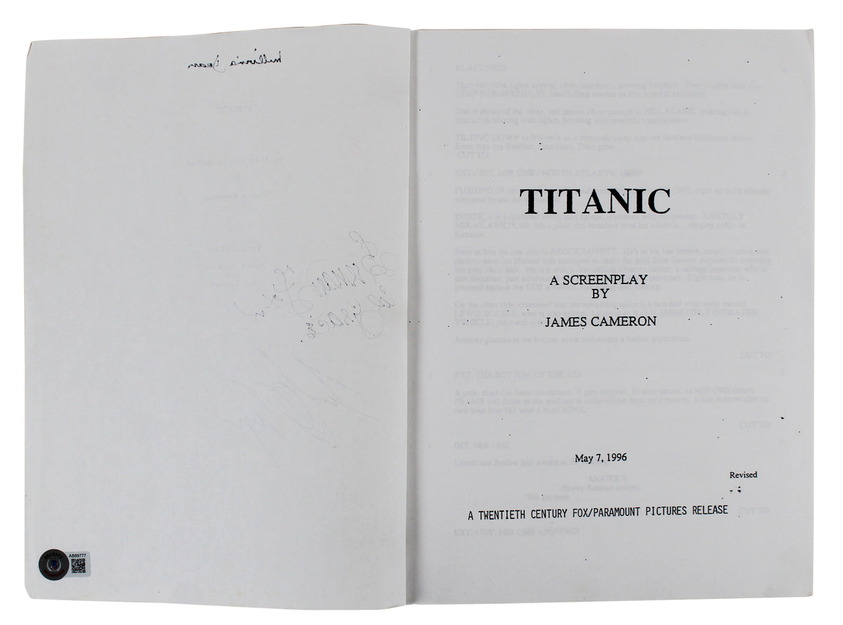 Titanic (3) DiCaprio, Fox & Dean Authentic Signed Movie Script BAS #AB89777