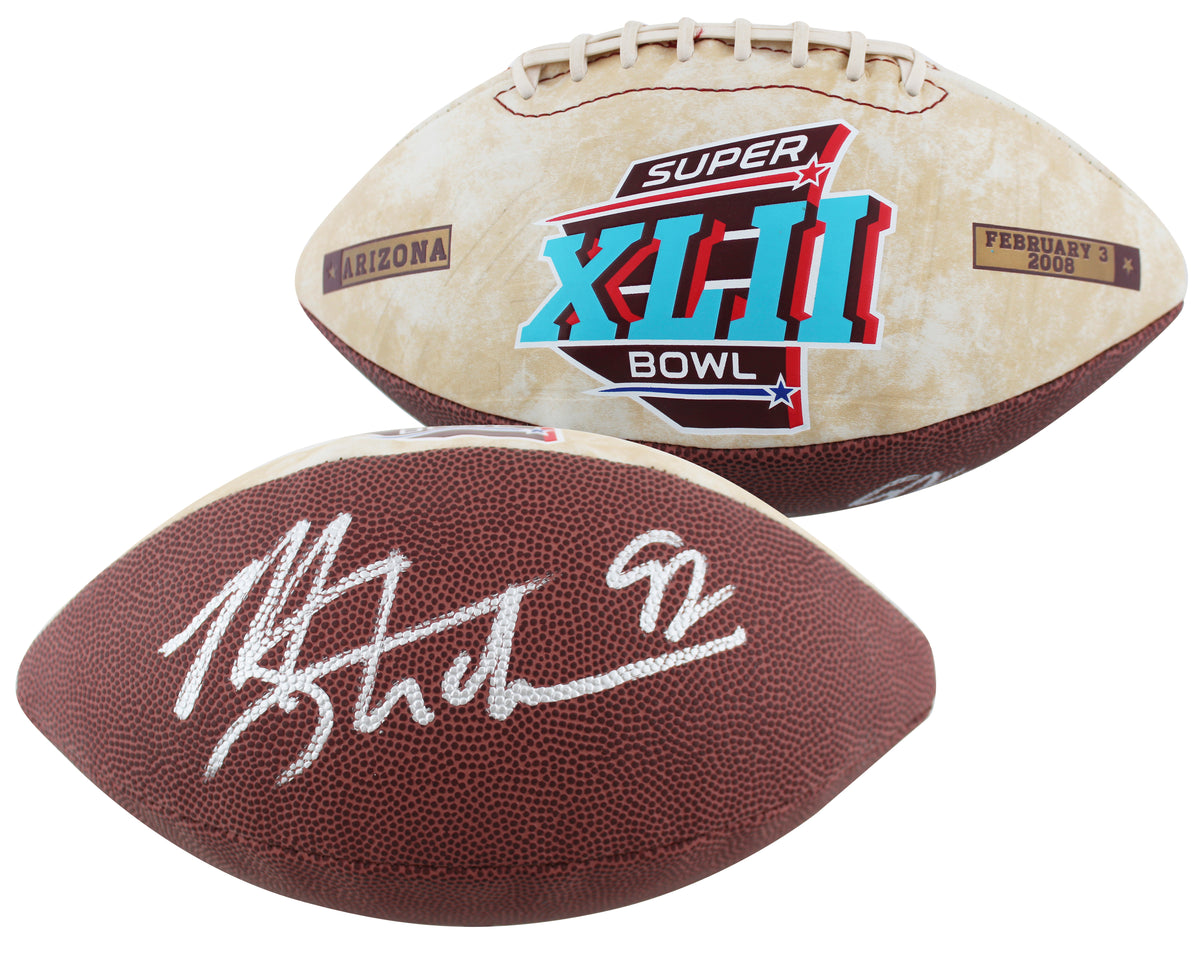 Giants Michael Strahan Signed SB XLII Logo Official White Panel Nfl Football BAS