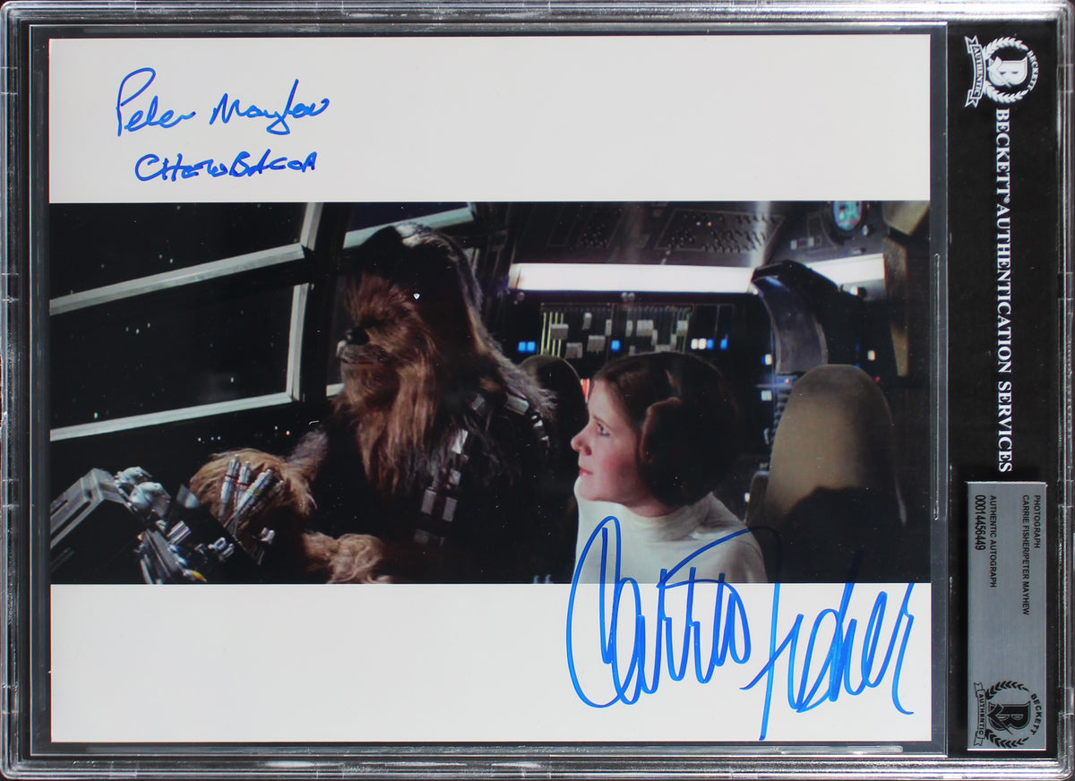 Carrie Fisher & Peter Mayhew Star Wars A New Hope Signed 8x10 Photo BAS Slabbed