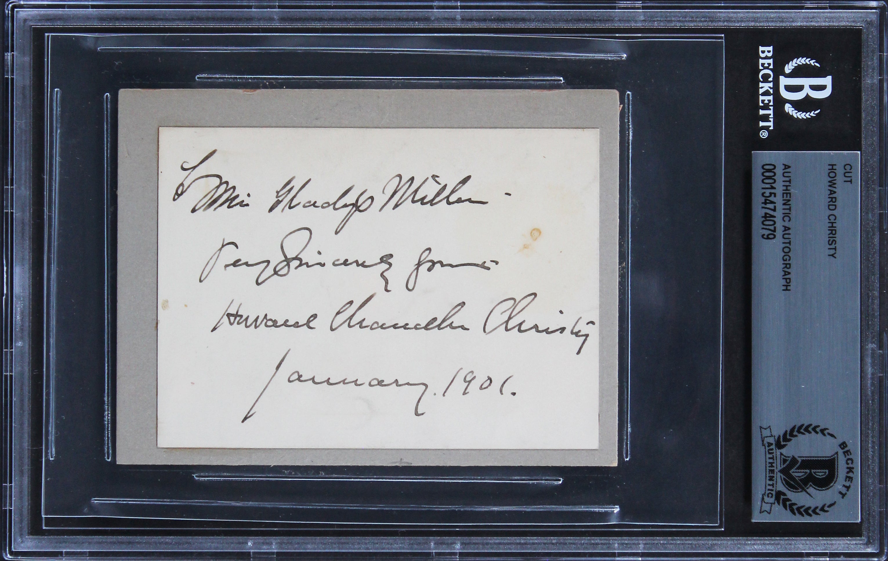 Howard Chandler Christy "Sincerely" Signed 2.25x4.5 Cut Sig BAS Slabbed