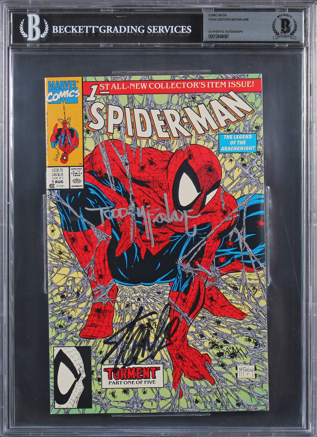Stan Lee & Todd McFarlane Signed Spider-Man Torment #1 Green Comic BAS Slabbed