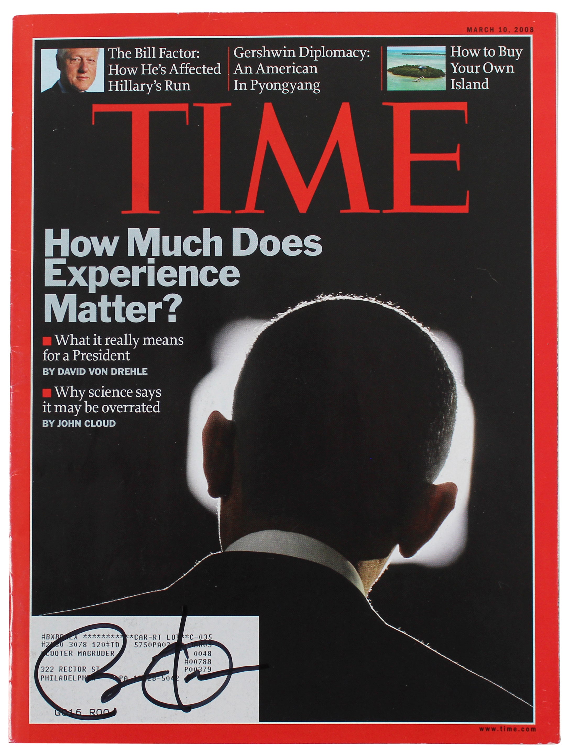 Barack Obama Authentic Signed March 10, 2008 Time Magazine JSA #BB23585