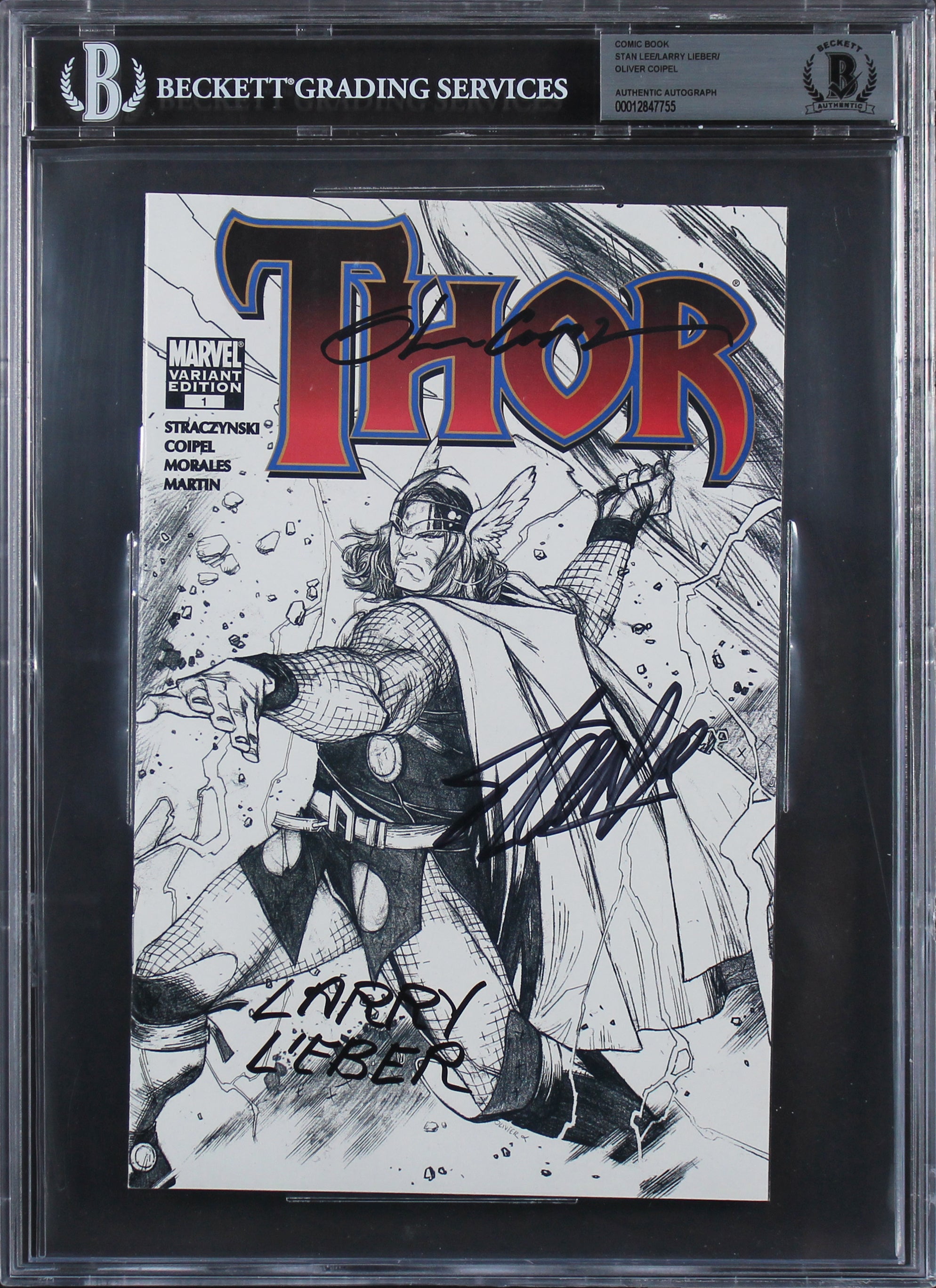 (3) Stan Lee, Lieber & Coipel Signed Thor Variant Edition #1 Comic BAS Slabbed
