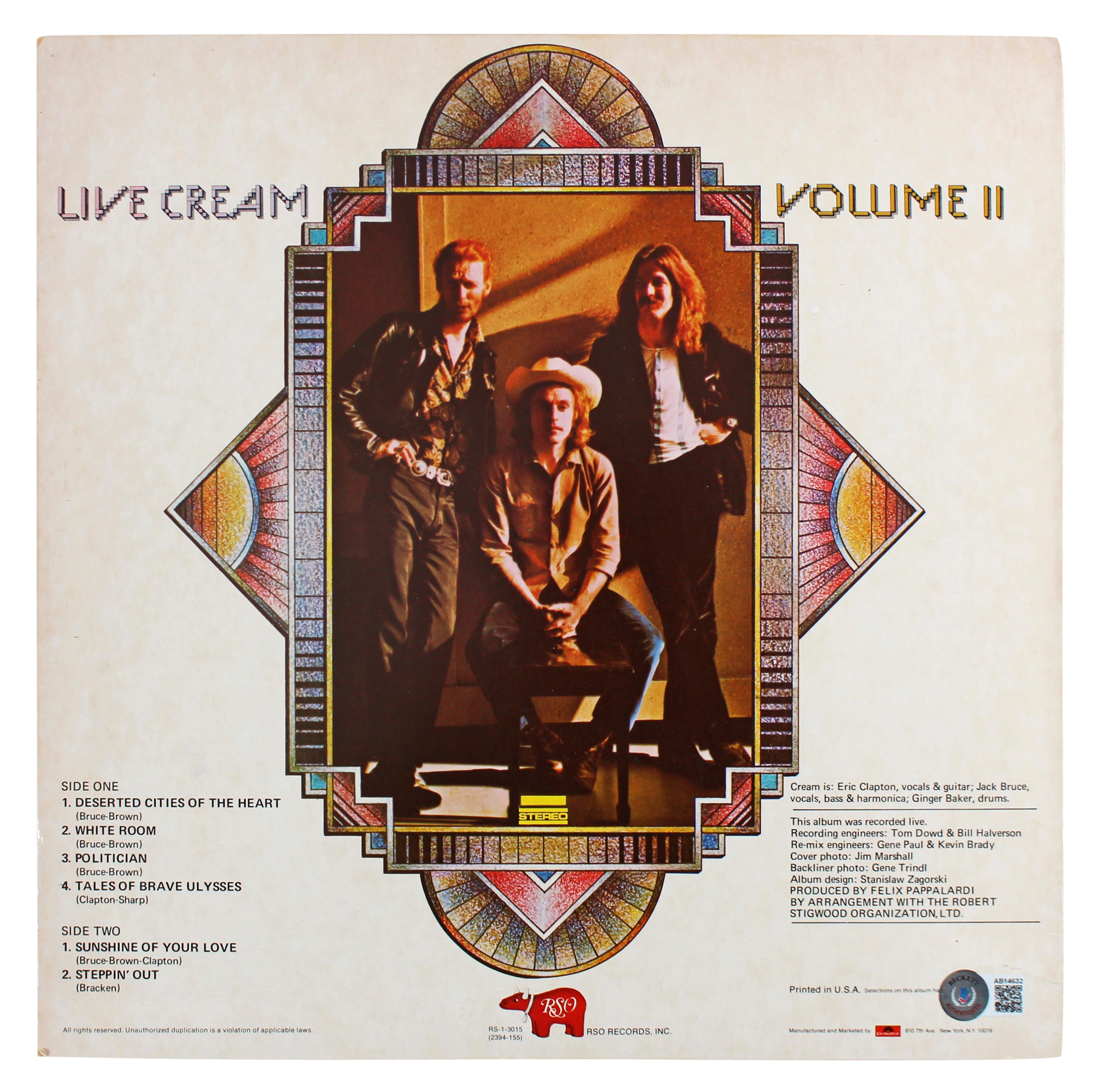 Eric Clapton Signed Live Cream Volume II Album Cover W/ Vinyl BAS #AB14632
