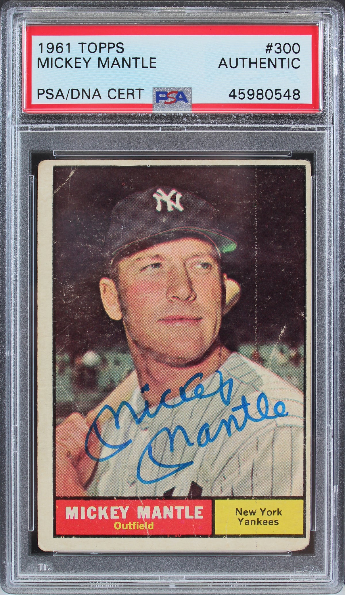Yankees Mickey Mantle Authentic Signed 1961 Topps #300 Auto Card PSA/DNA Slabbed