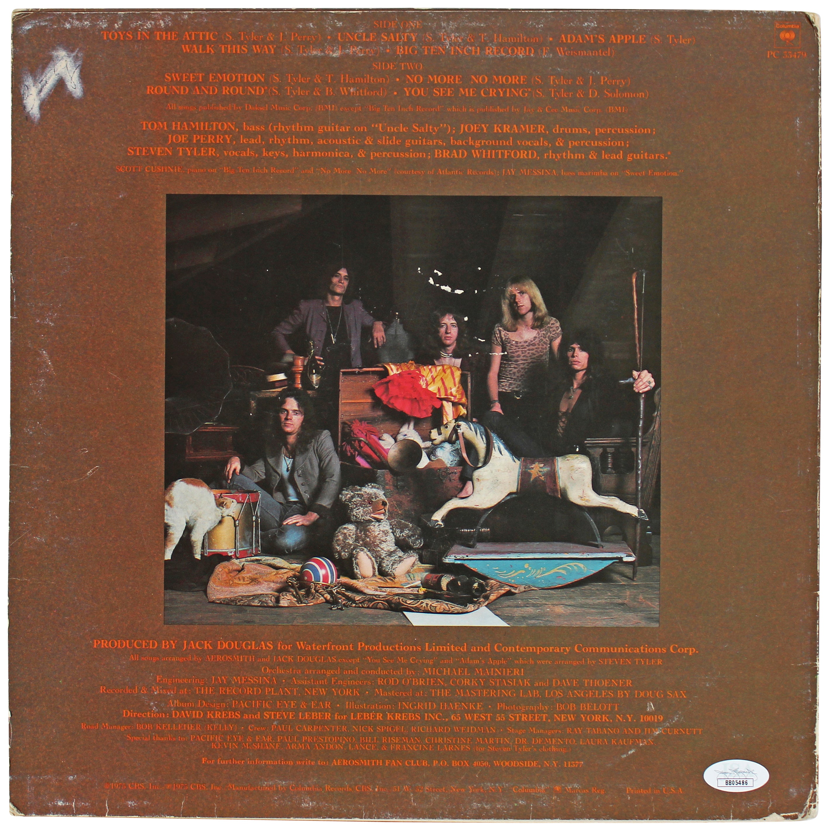 Aerosmith (5) Tyler, Perry, Hamilton +2 Signed Album Cover BAS #AC33924