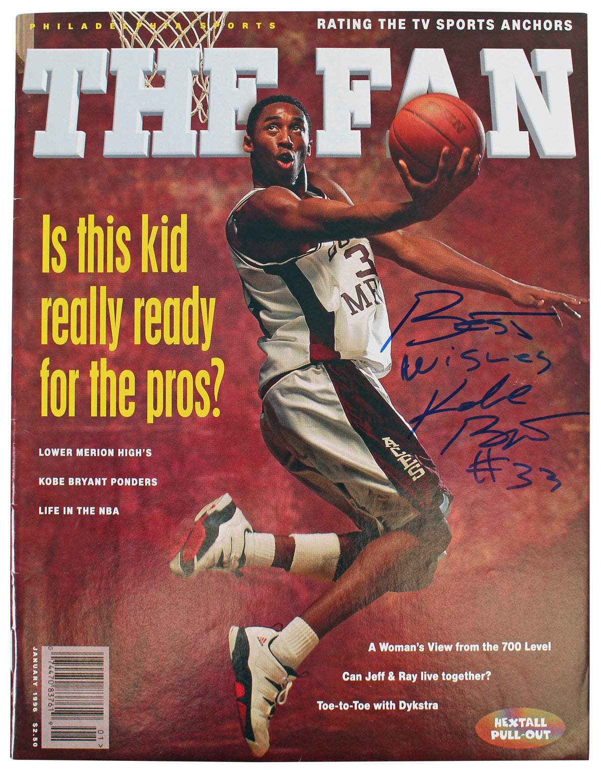 Lakers Kobe Bryant "Best Wishes" Signed 1996 The Fan Magazine Auto Graded 10 PSA