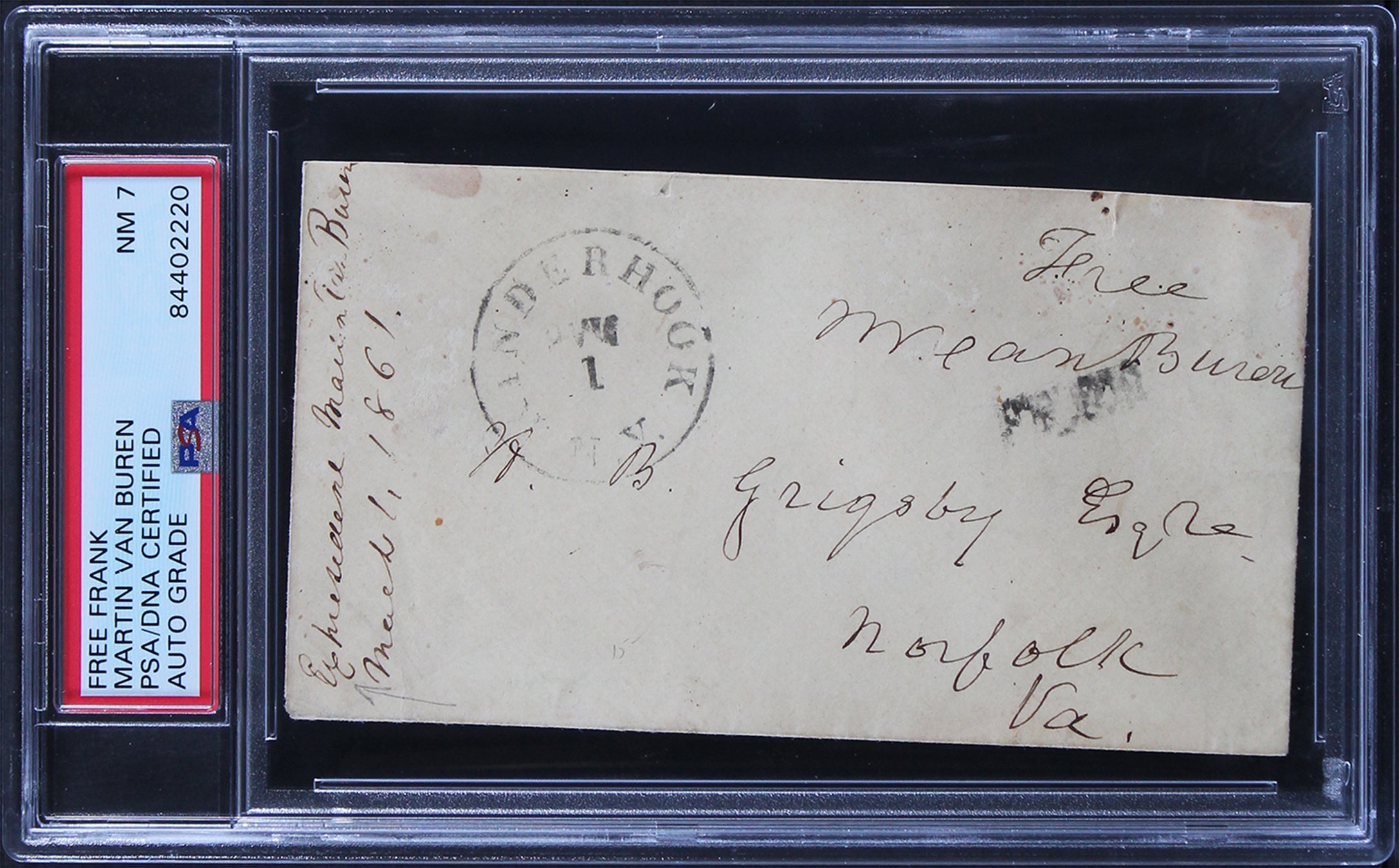 Martin Van Buren Authentic Signed 2.75x5.25 1861 Free Frank PSA/DNA Slabbed