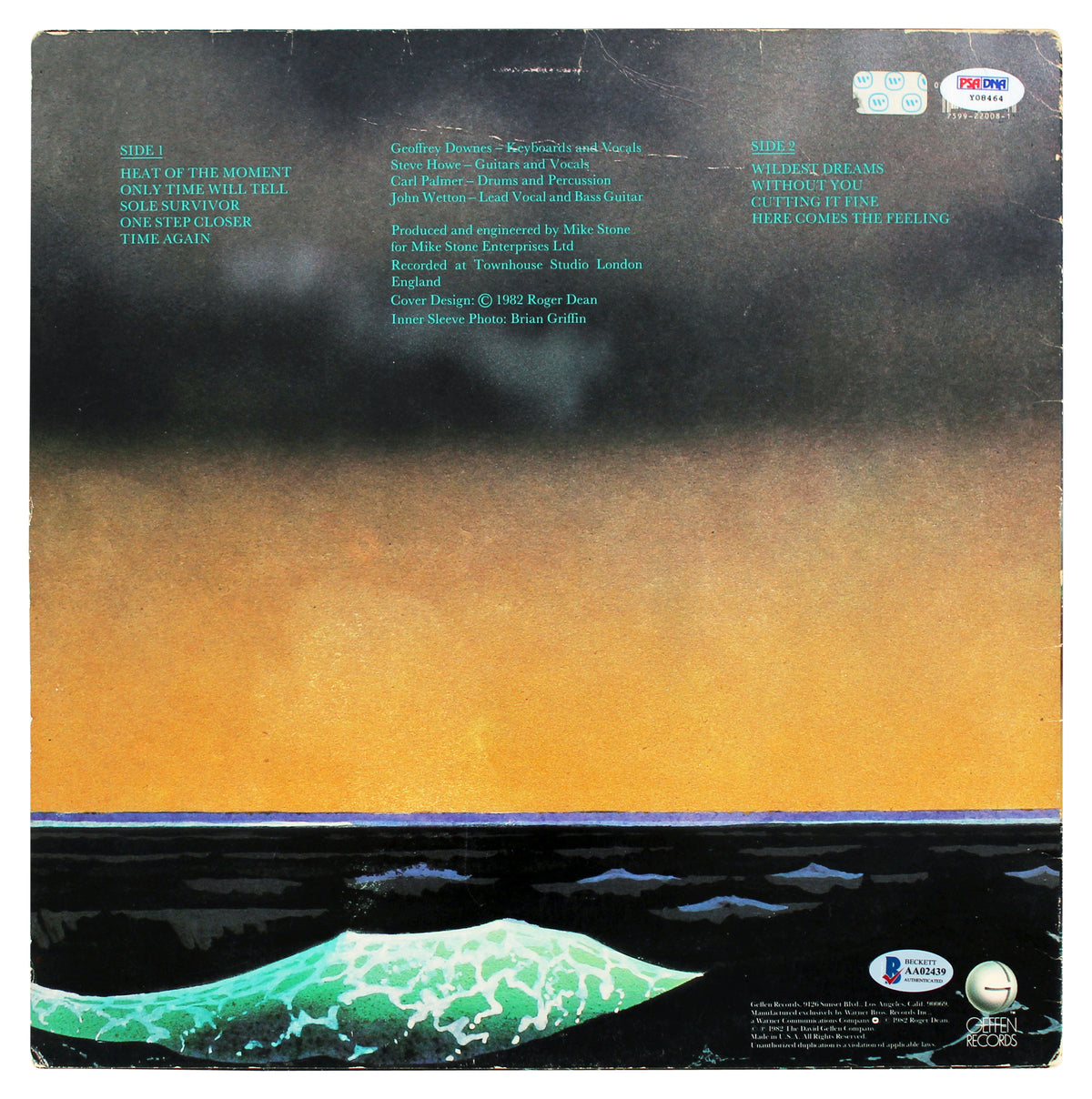 Asia (4) Downes, Howe, Palmer & Wetton Signed Album Cover W/ Vinyl BAS #AA02439