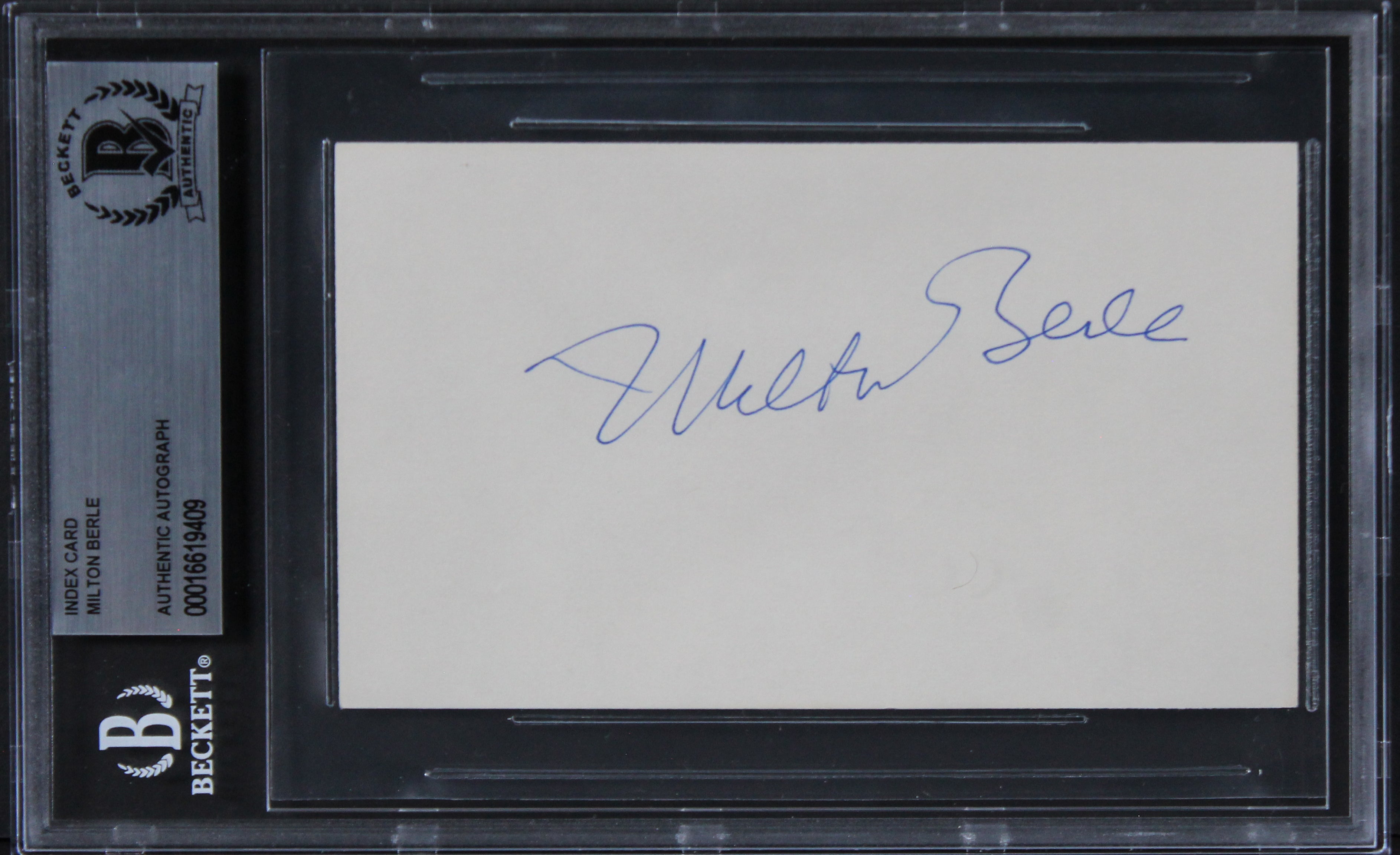 Milton Berle The Milton Berle Show Authentic Signed 3x5 Index Card BAS Slabbed
