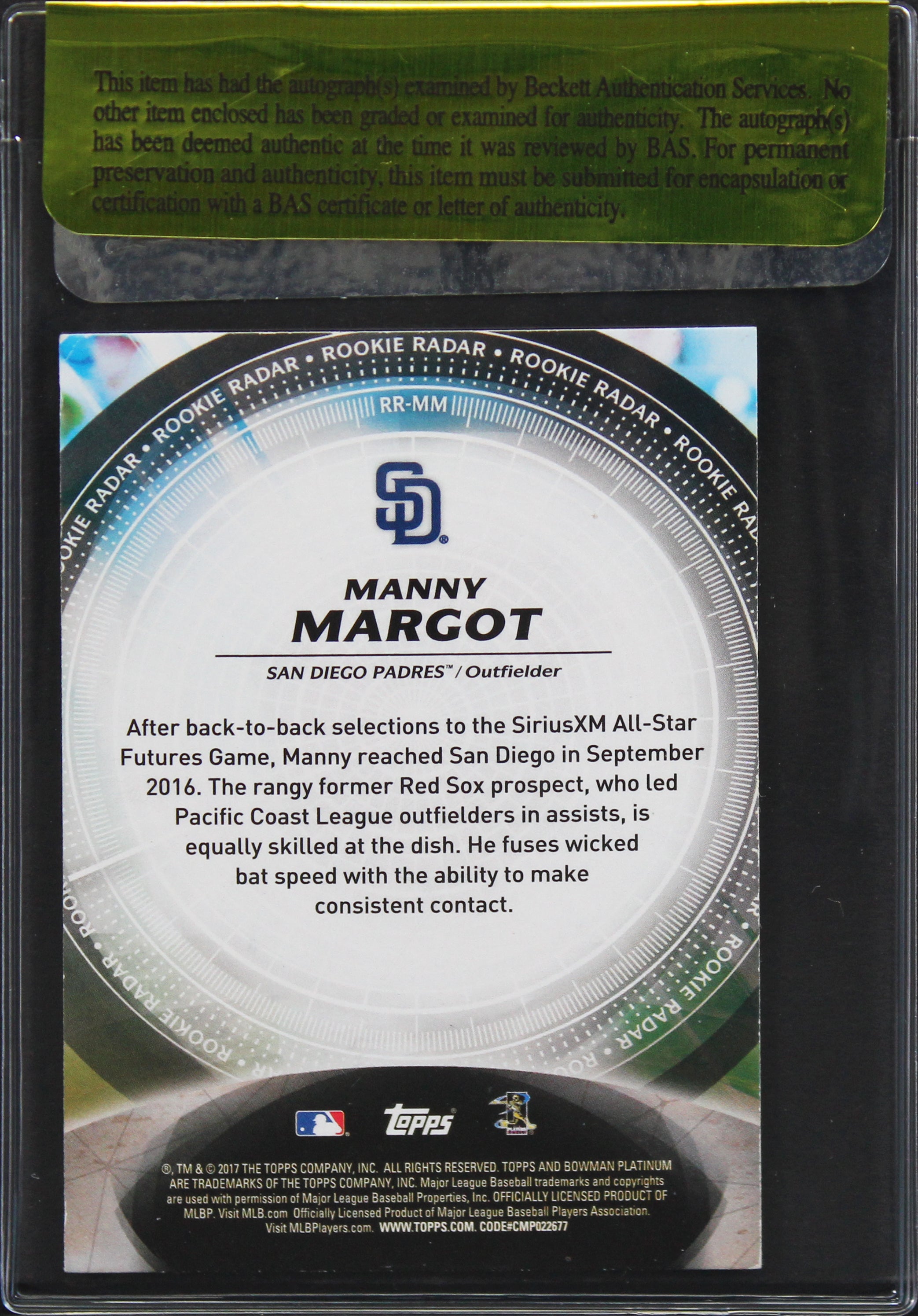 Padres Manny Margot Signed 2017 Bowman Platinum #RR-MM Rookie Card BAS #11274