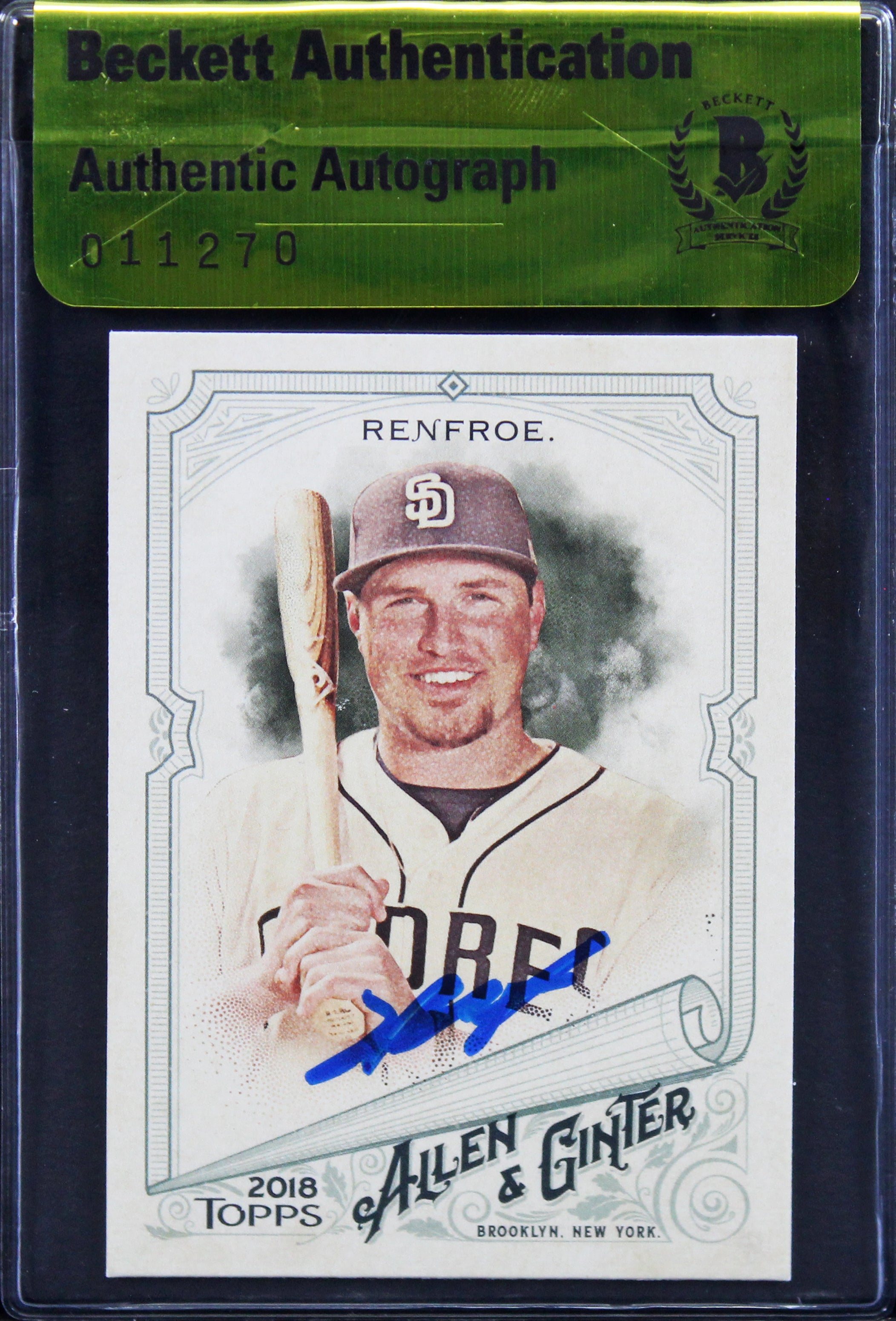 Padres Hunter Renfroe Signed 2018 Topps Allen & Ginter #155 RC Card BAS #11270