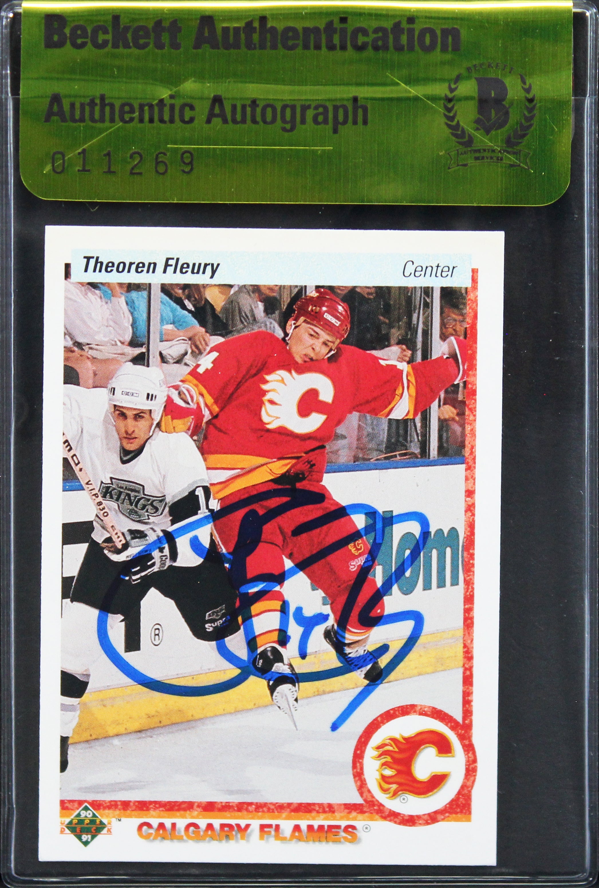 Flames Theo Fleury Authentic Signed 1990 Upper Deck #47 Card BAS #11269