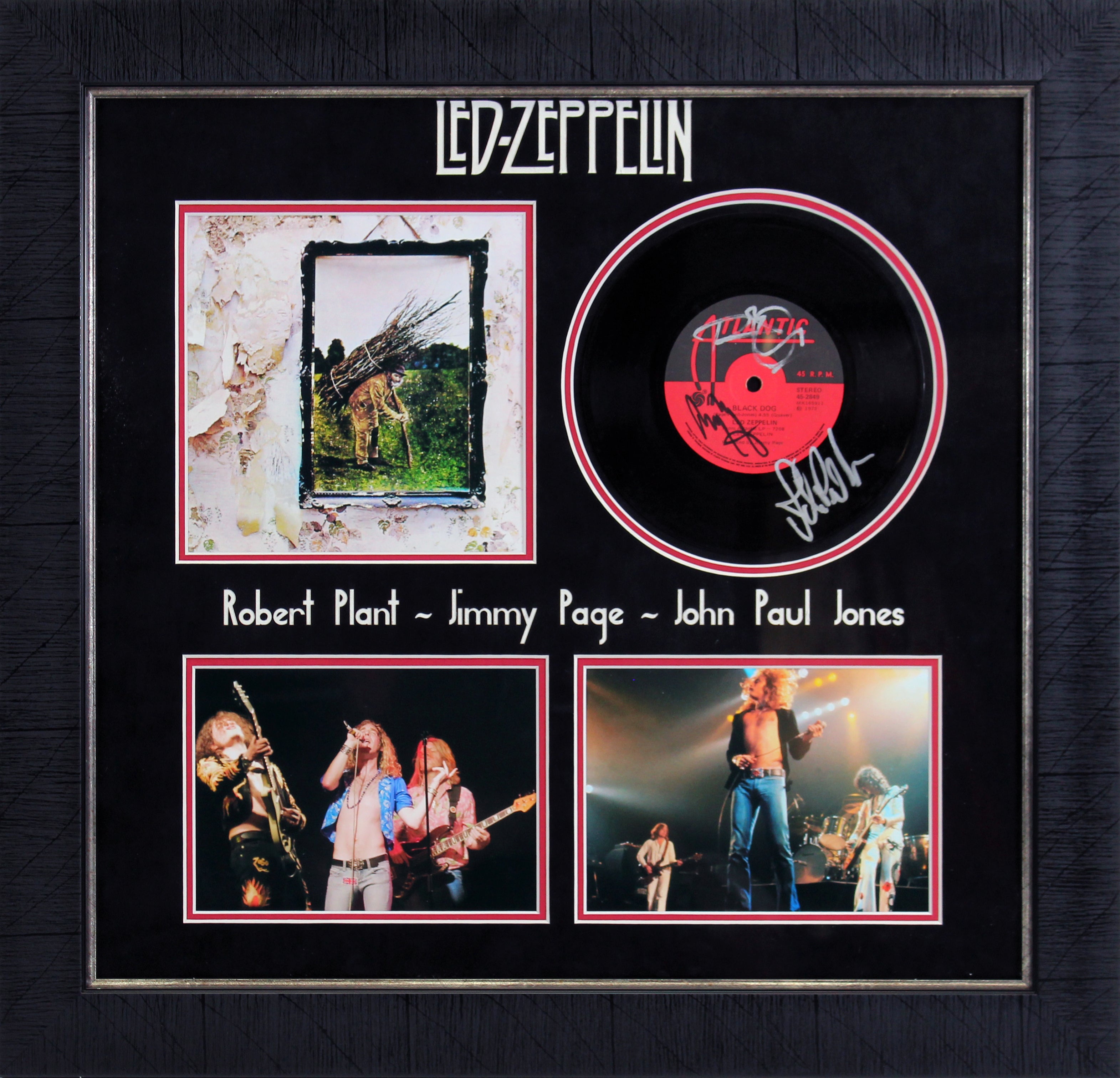 Led Zeppelin (3) Plant, Page & Jones Signed & Framed 45 RPM Vinyl PSA #W04890