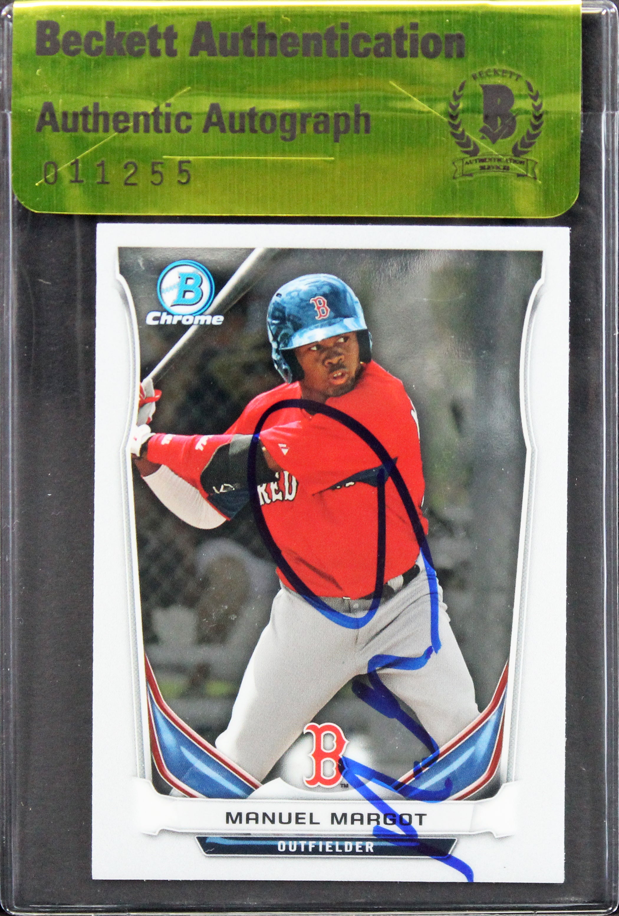 Red Sox Manuel Margot Signed 2014 Bowman Chrome #BCP29 Rookie Card BAS #11255