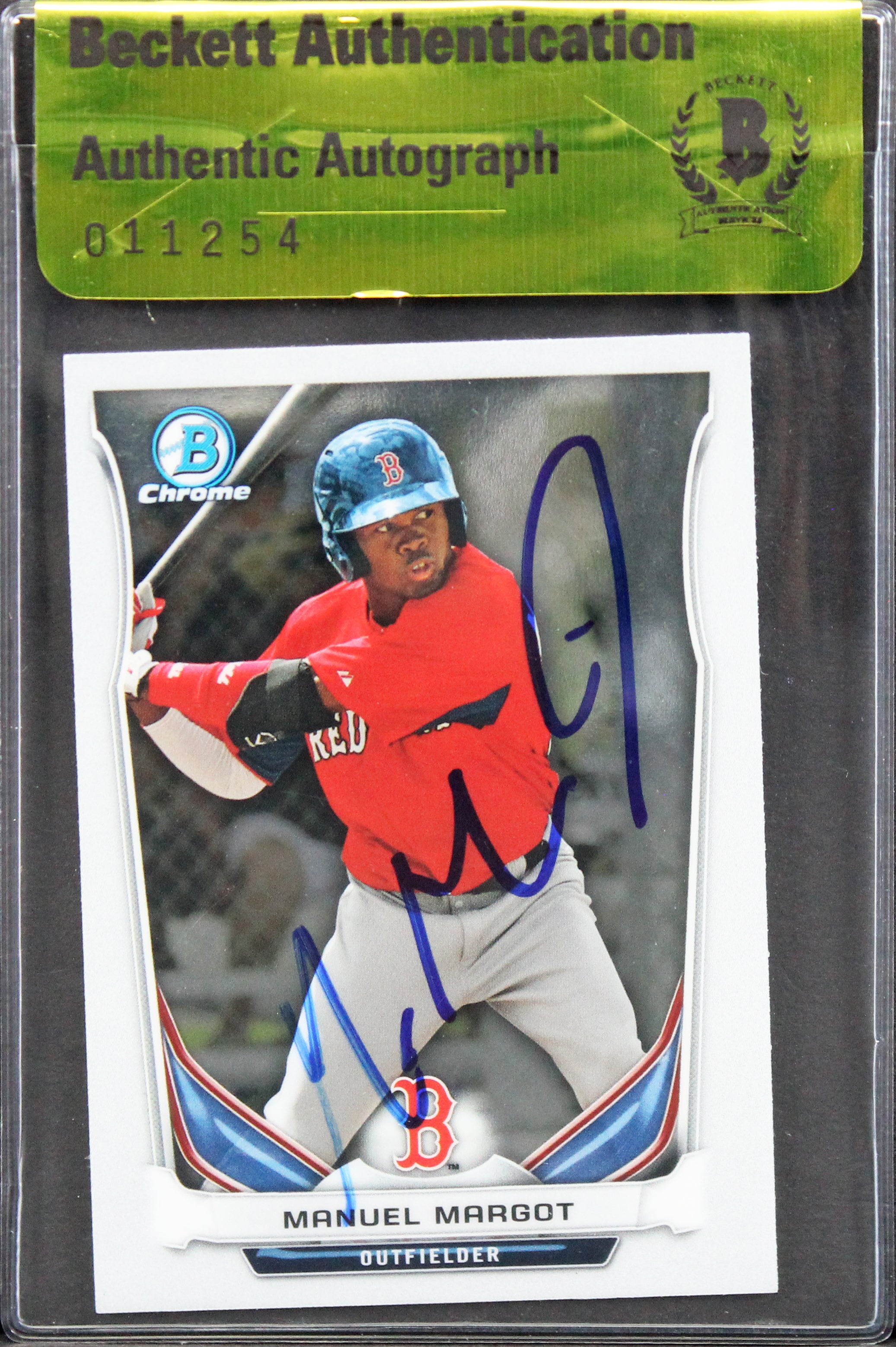 Red Sox Manuel Margot Signed 2014 Bowman Chrome #BCP29 Rookie Card BAS #11254