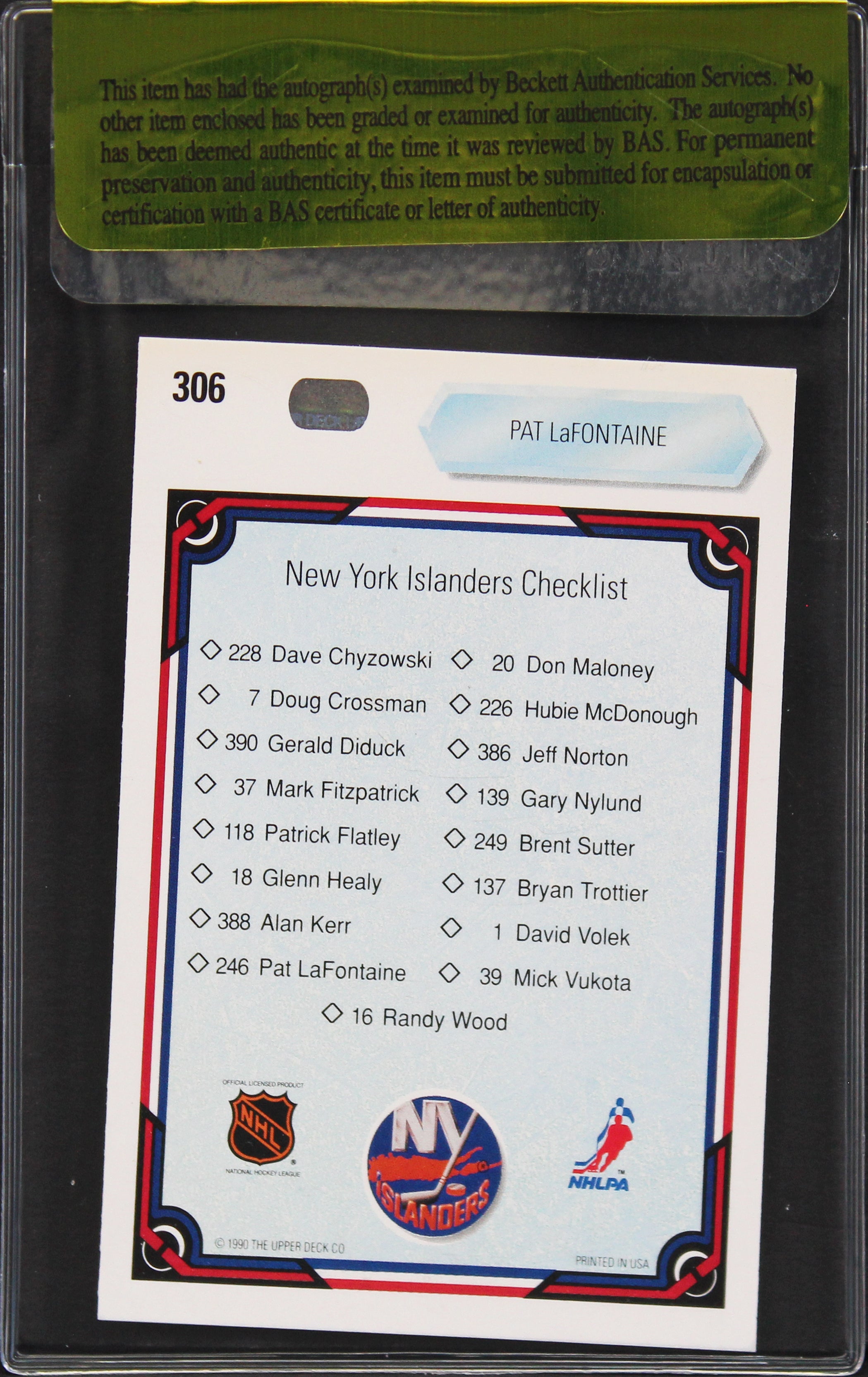 Islanders Pat LaFontaine Authentic Signed 1990 Upper Deck #306 Card BAS #11248