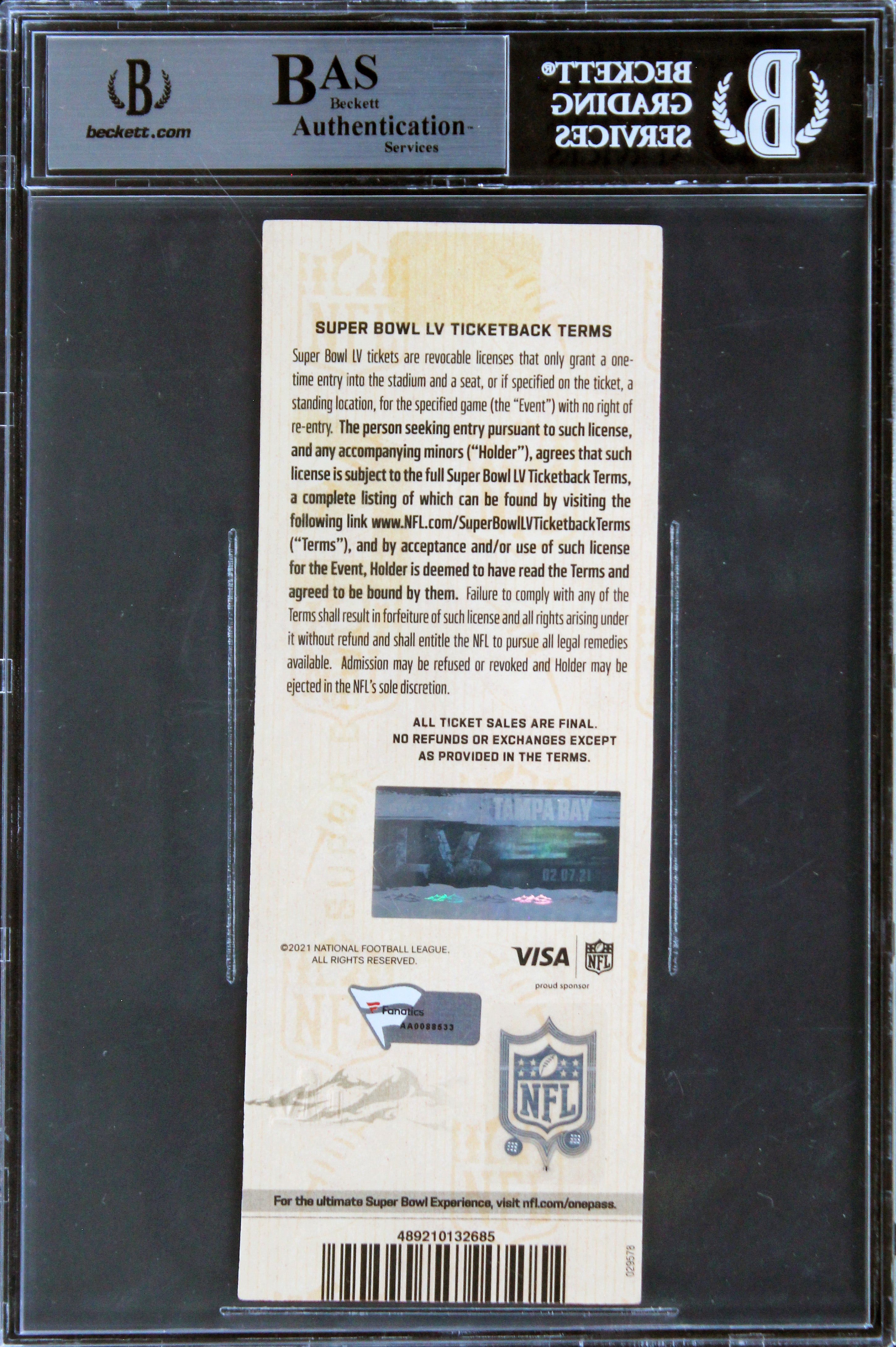 Patriots Tom Brady "SB LV MVP" Signed Super Bowl LV Full Ticket Stub BAS Slabbed