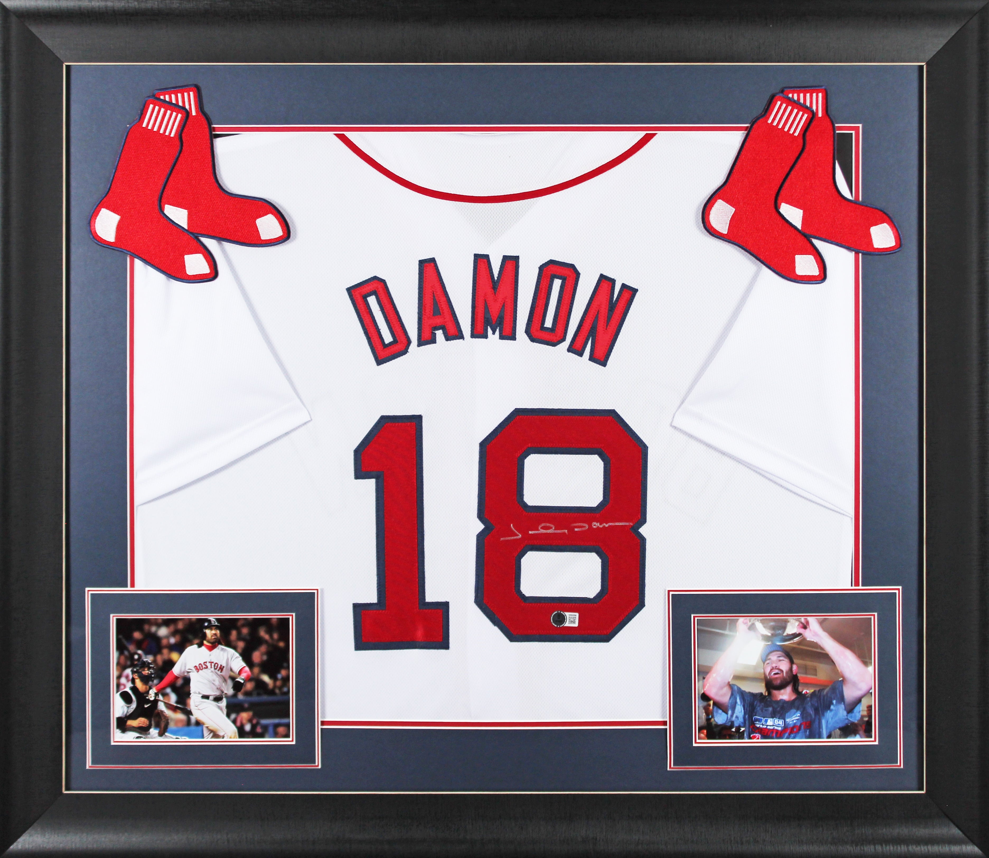 Johnny Damon Authentic Signed White Pro Style Framed Jersey BAS Witnessed