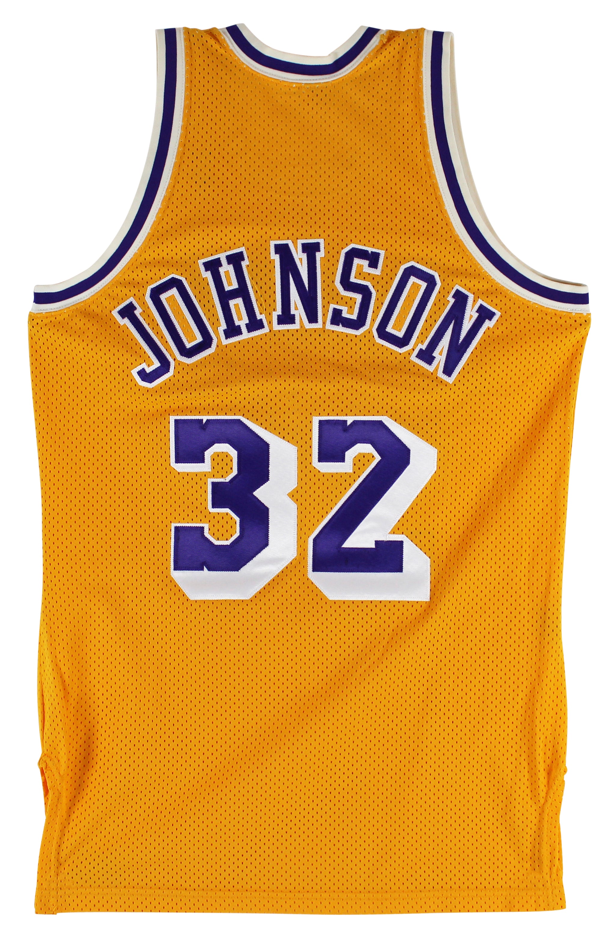 Lakers Magic Johnson "HOF 02" Signed Yellow MacGregor Sand-Knit Jersey BAS Wit 2