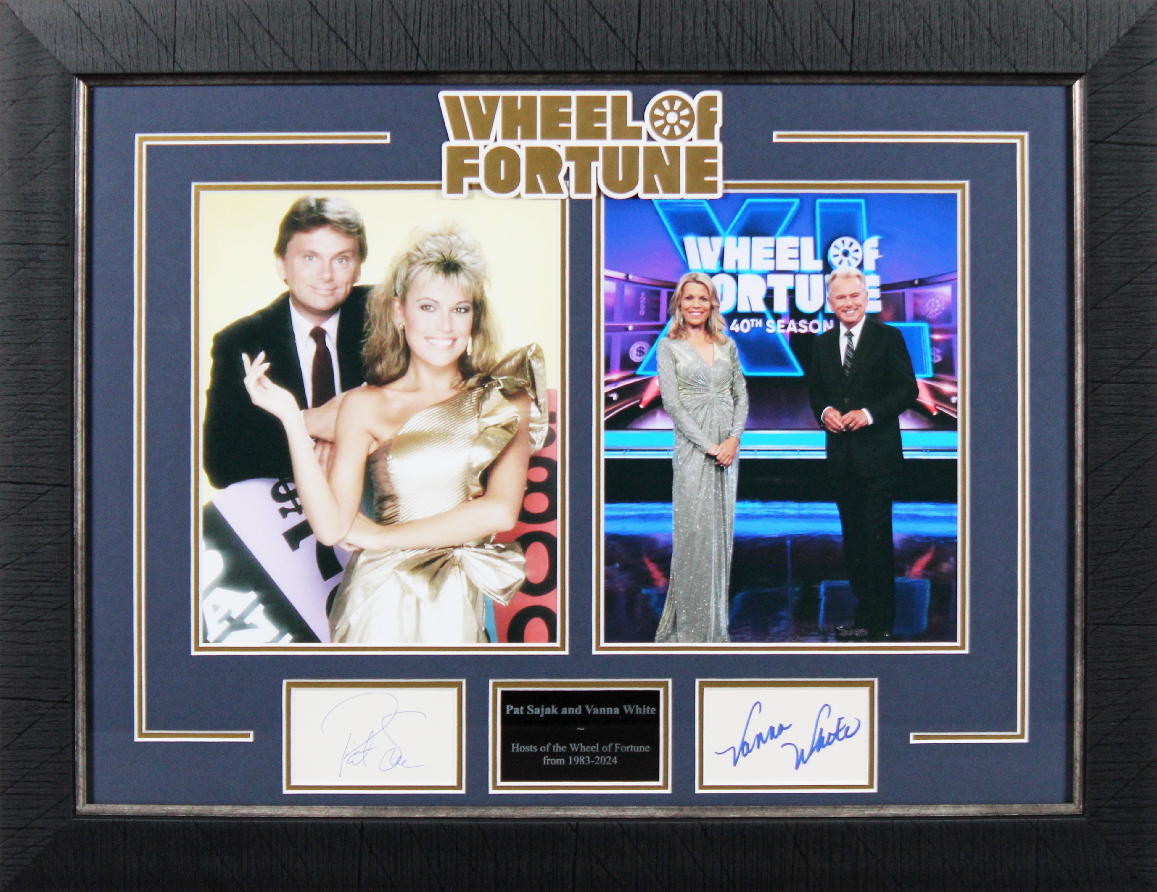 Vanna White & Pat Sajak Wheel of Fortune Signed Framed Display BAS #AD04911