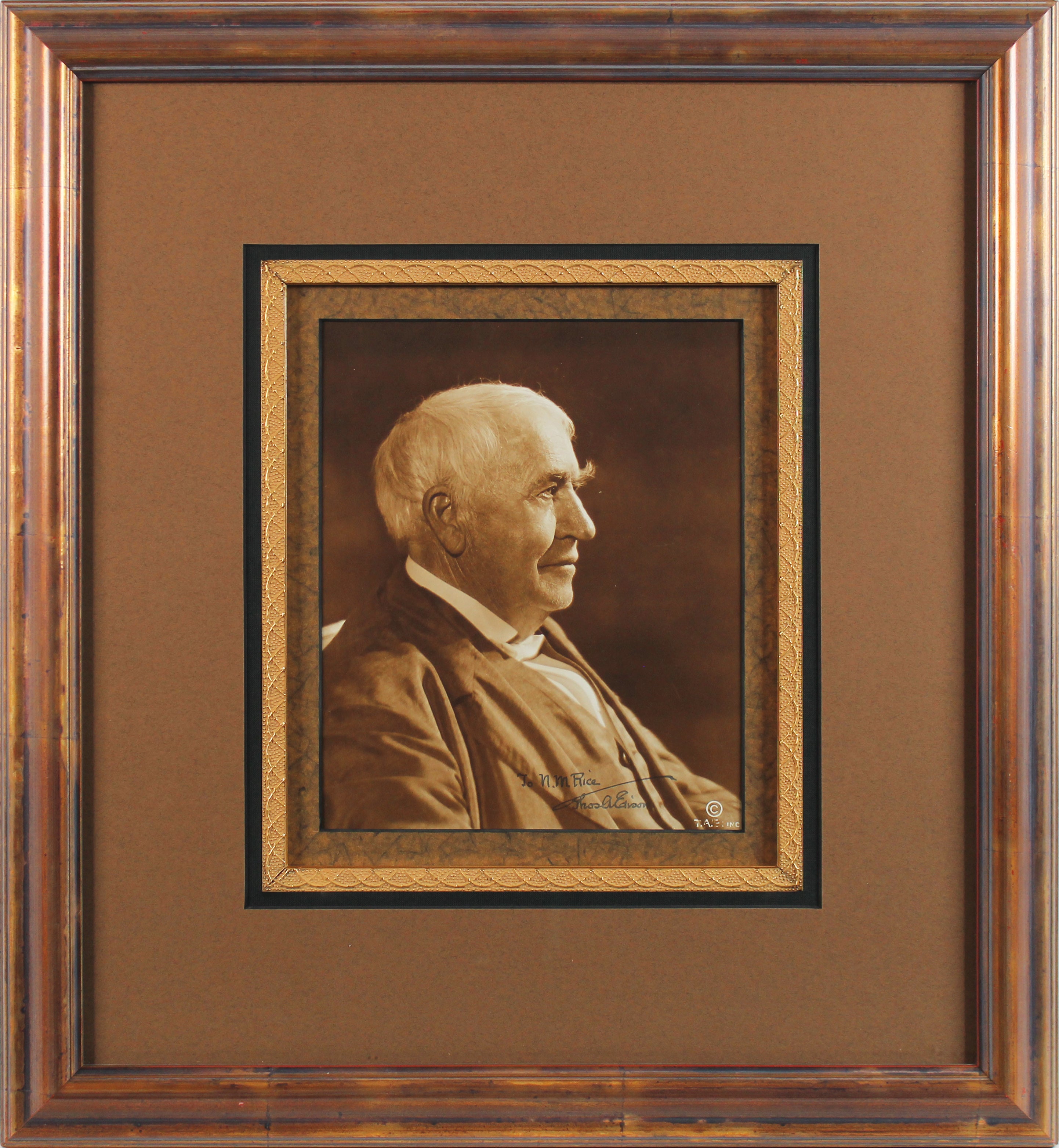 Thomas Edison To N.M. Rice Authentic Signed 8x10 Framed Photo BAS #AB77793