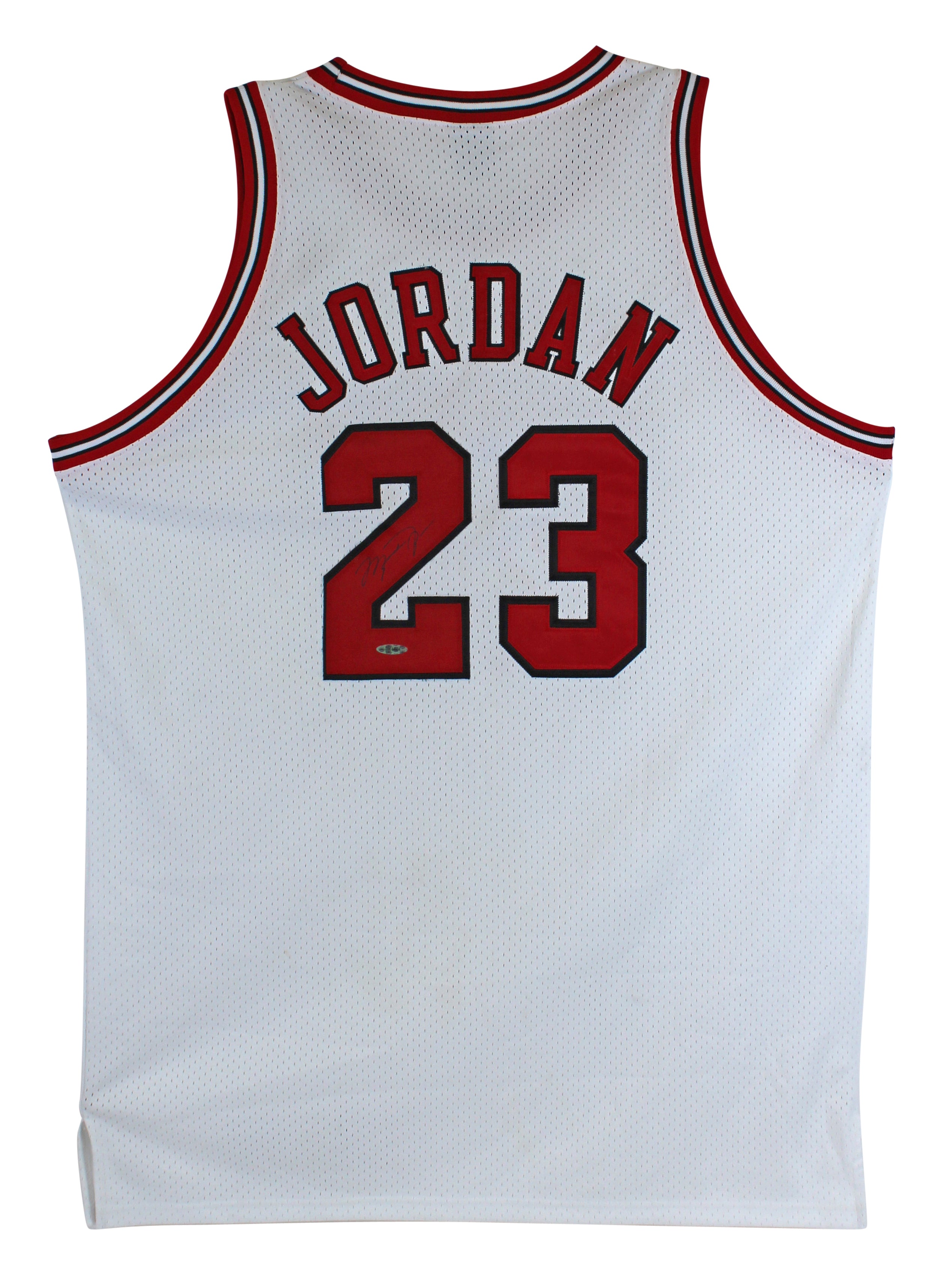 Bulls Michael Jordan Authentic Signed White Nike Size 50 Jersey UDA #BAH44504