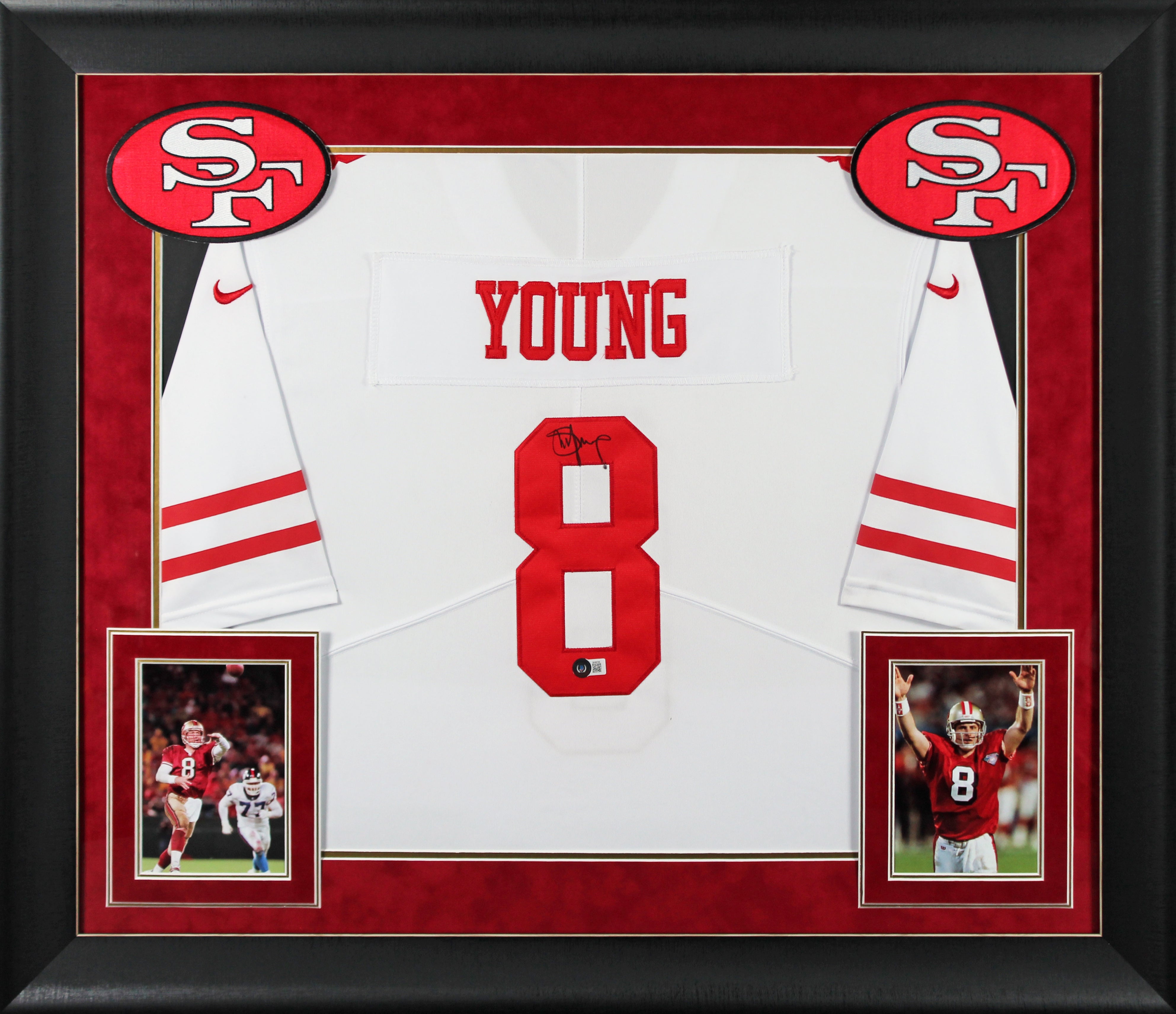 49ers Steve Young Authentic Signed White Nike Framed Jersey BAS #BK88795