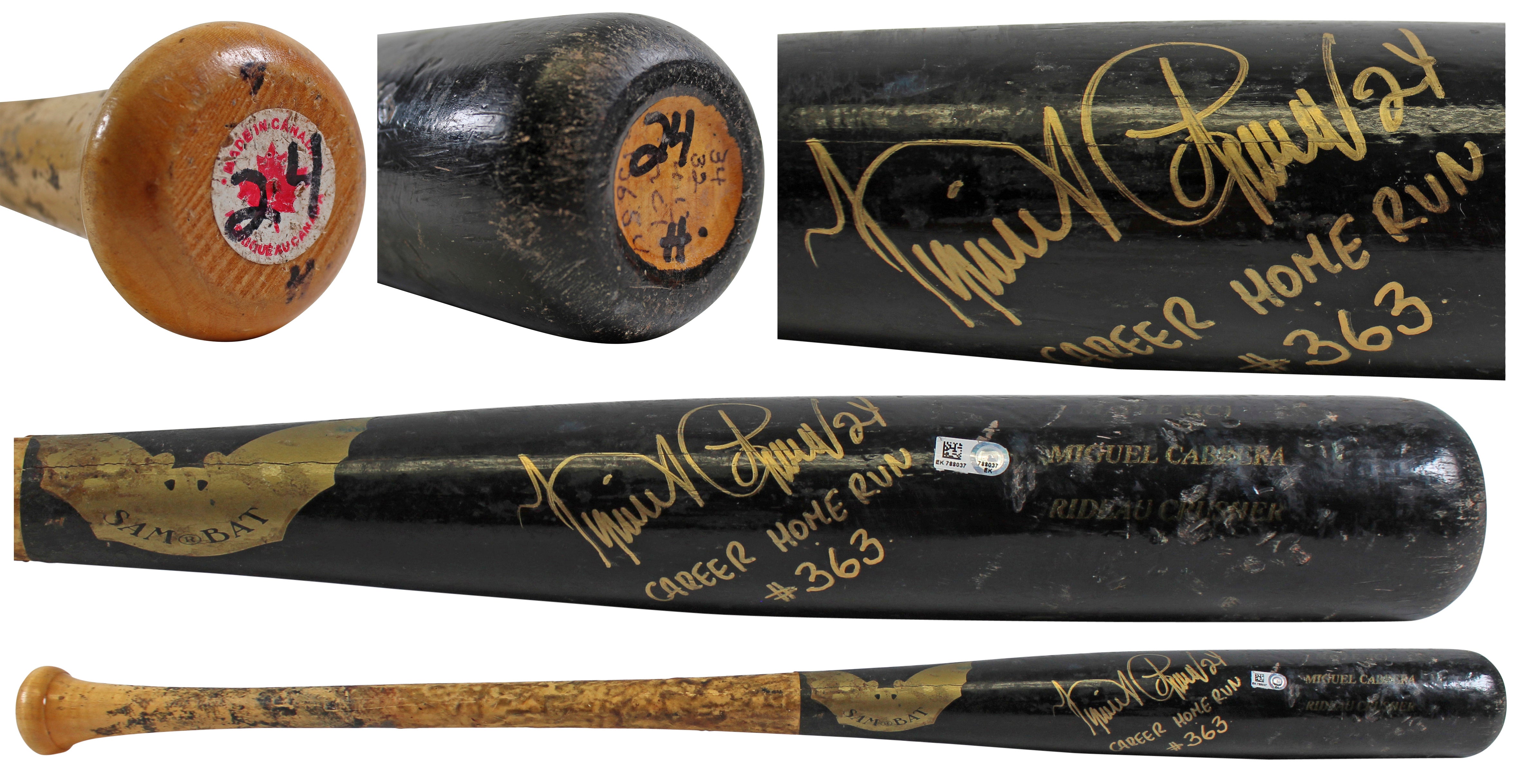 Tigers Miguel Cabrera Career Home Run #363 Signed '13 Game Used Sam Bat MLB PSA