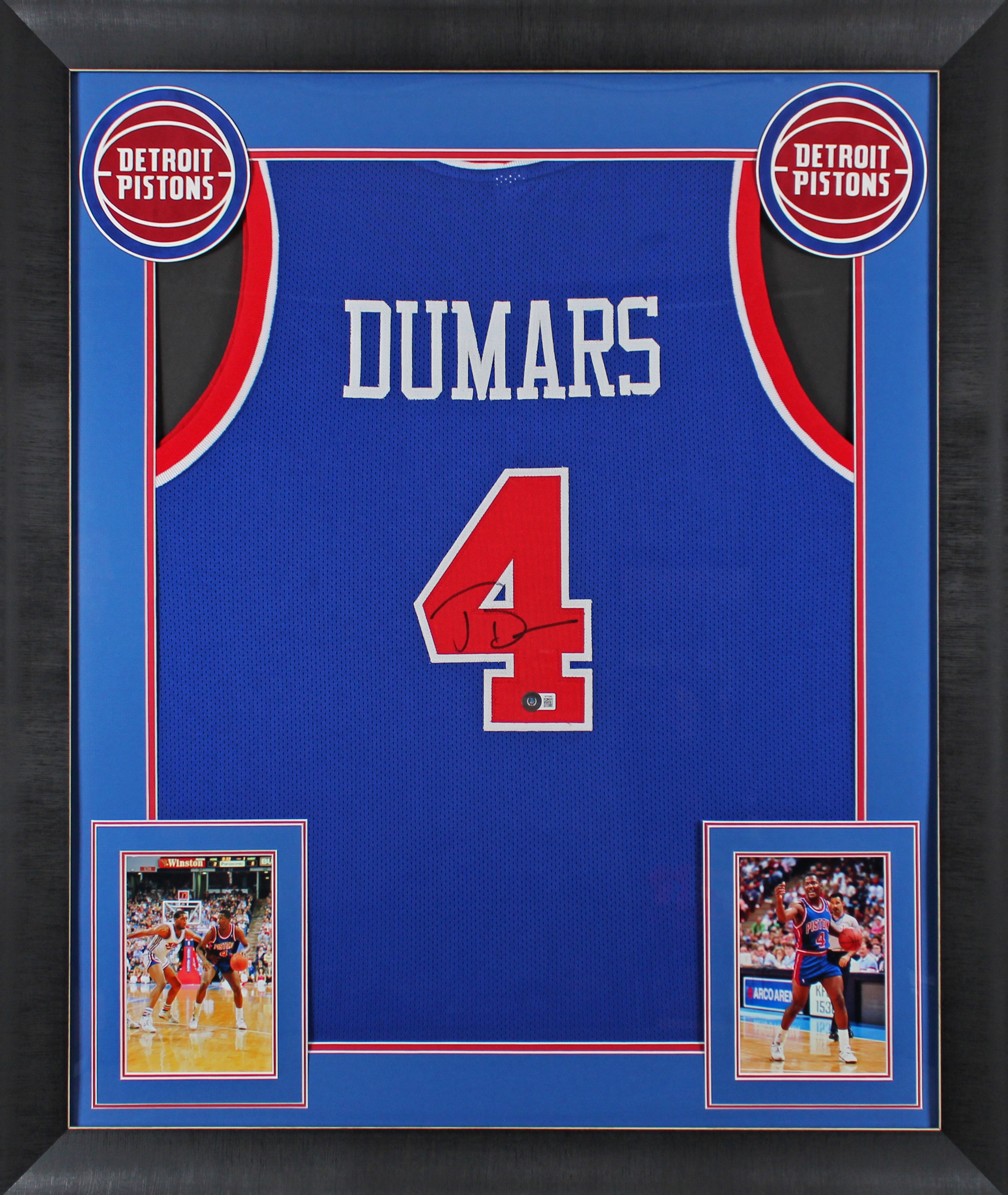 Joe Dumars Authentic Signed Blue Pro Style Framed Jersey Autographed BAS Witness