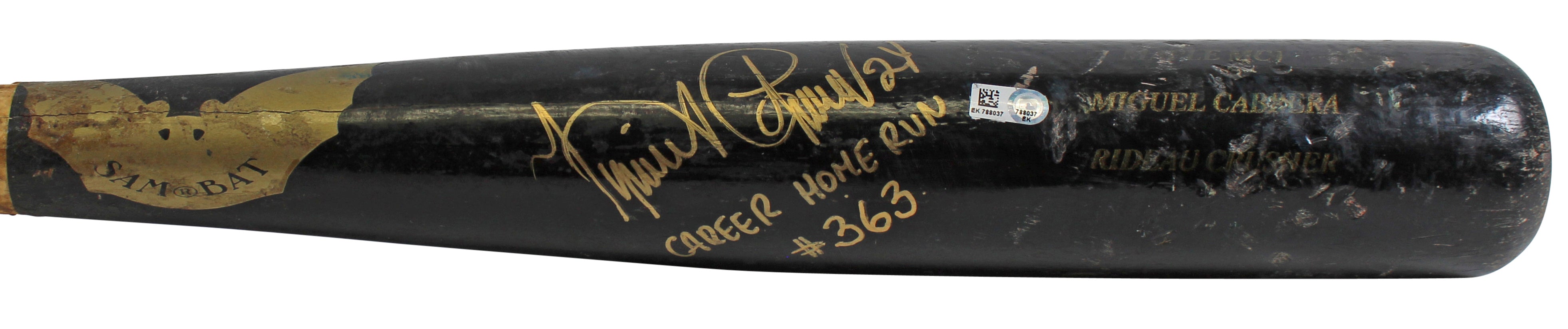 Tigers Miguel Cabrera Career Home Run #363 Signed '13 Game Used Sam Bat MLB PSA