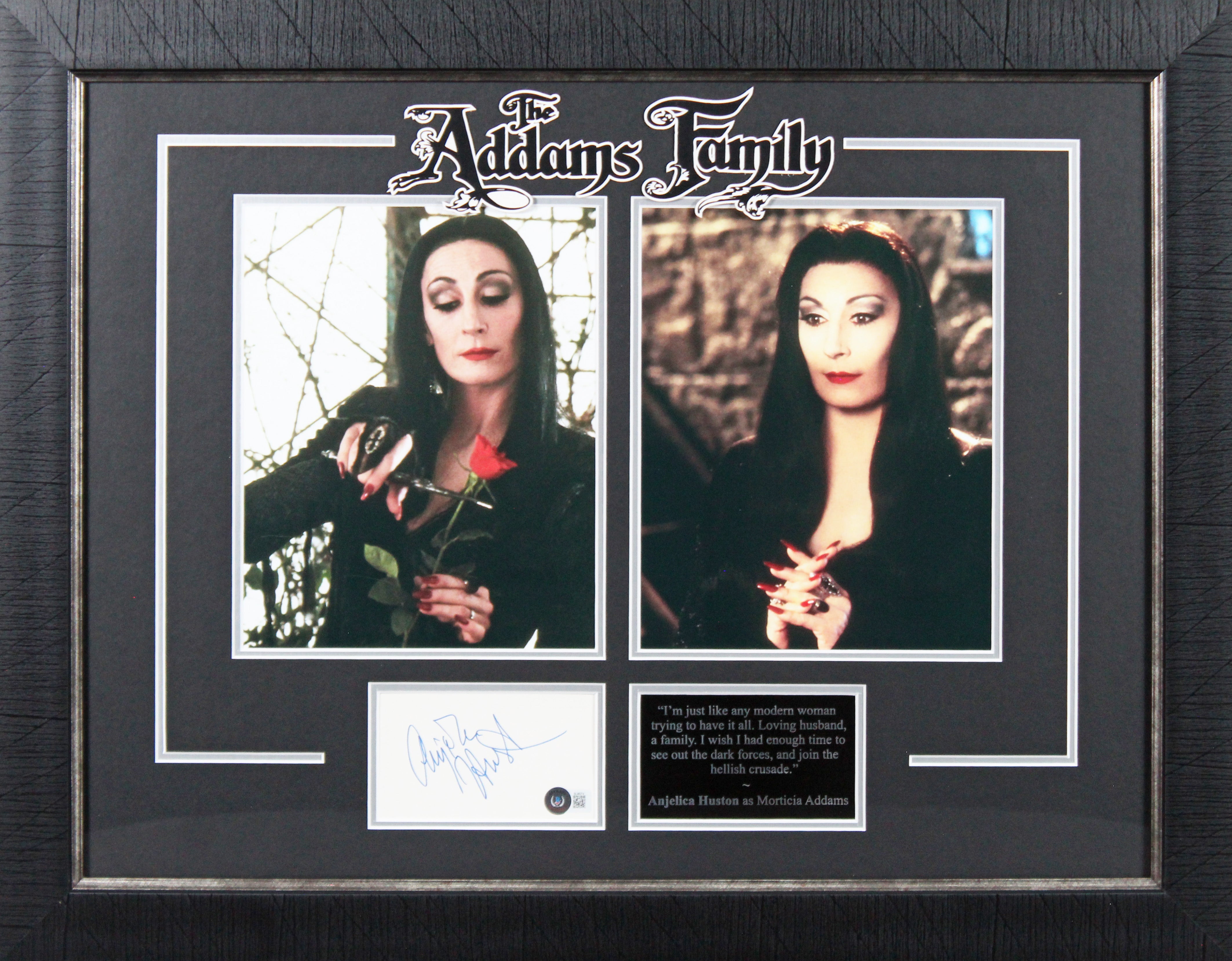 Anjelica Houston The Addams Family Signed Index Card Framed Display BAS