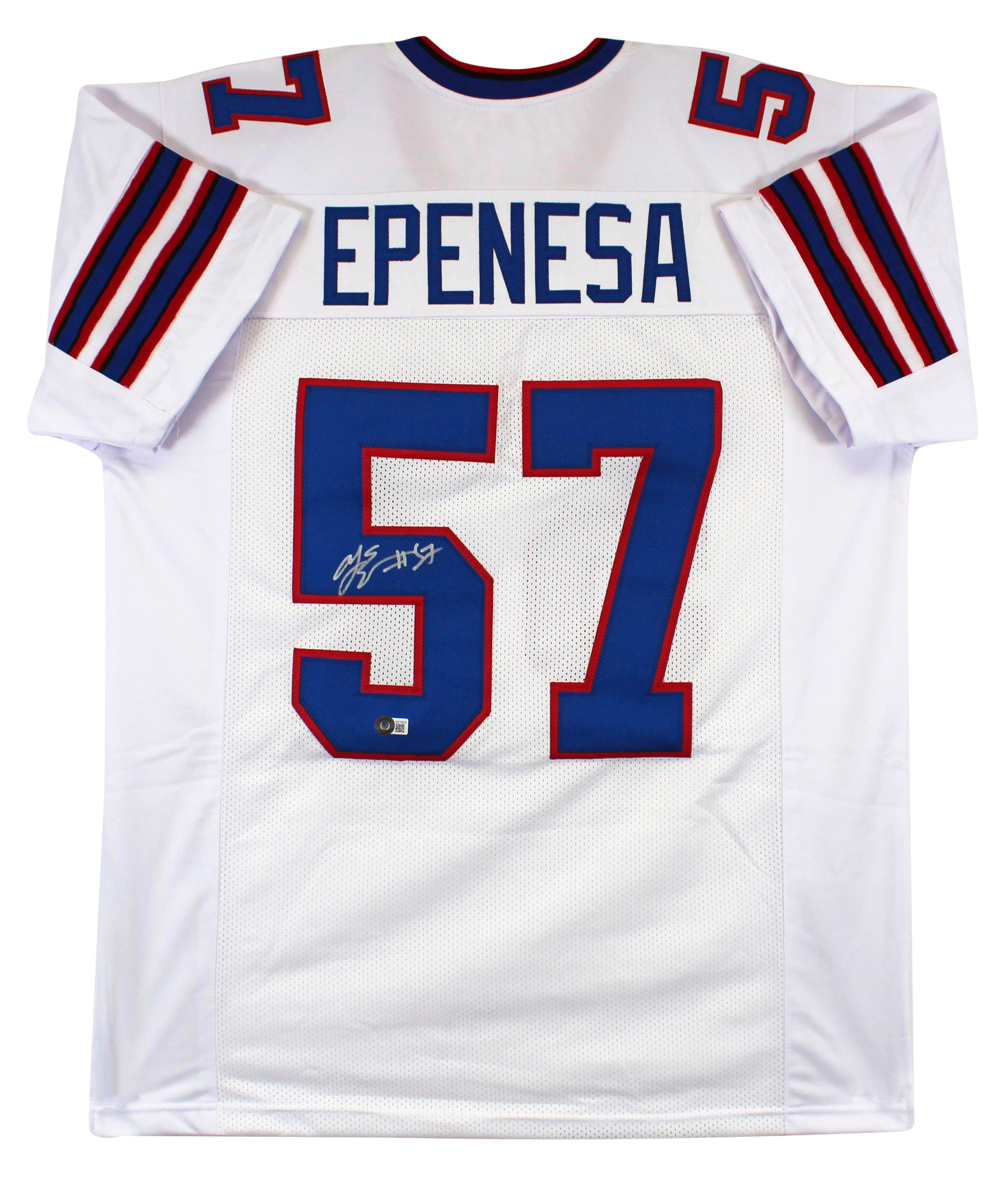 A.J. Epenesa Authentic Signed White Pro Style Jersey Signed on #5 BAS Witnessed