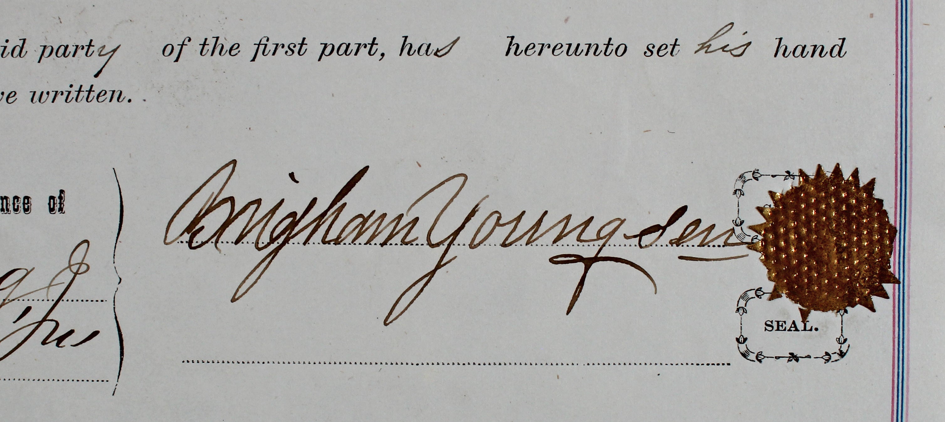 Brigham Young Authentic Signed 7.5x14.5 1873 Land Deed Document BAS #AB77797