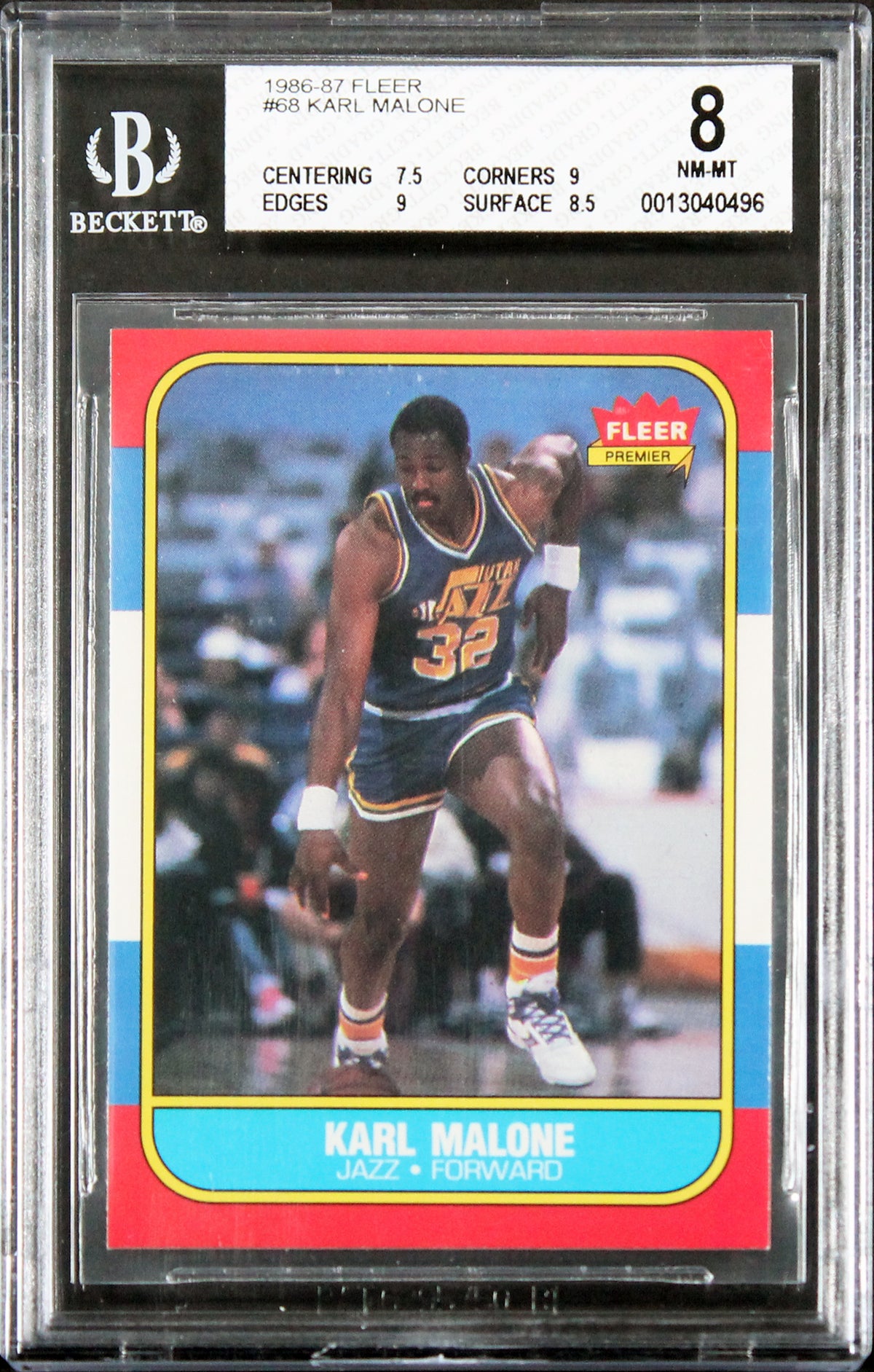 Jazz Karl Malone 1986 Fleer #68 Card Graded NM-MT 8 BGS Slabbed