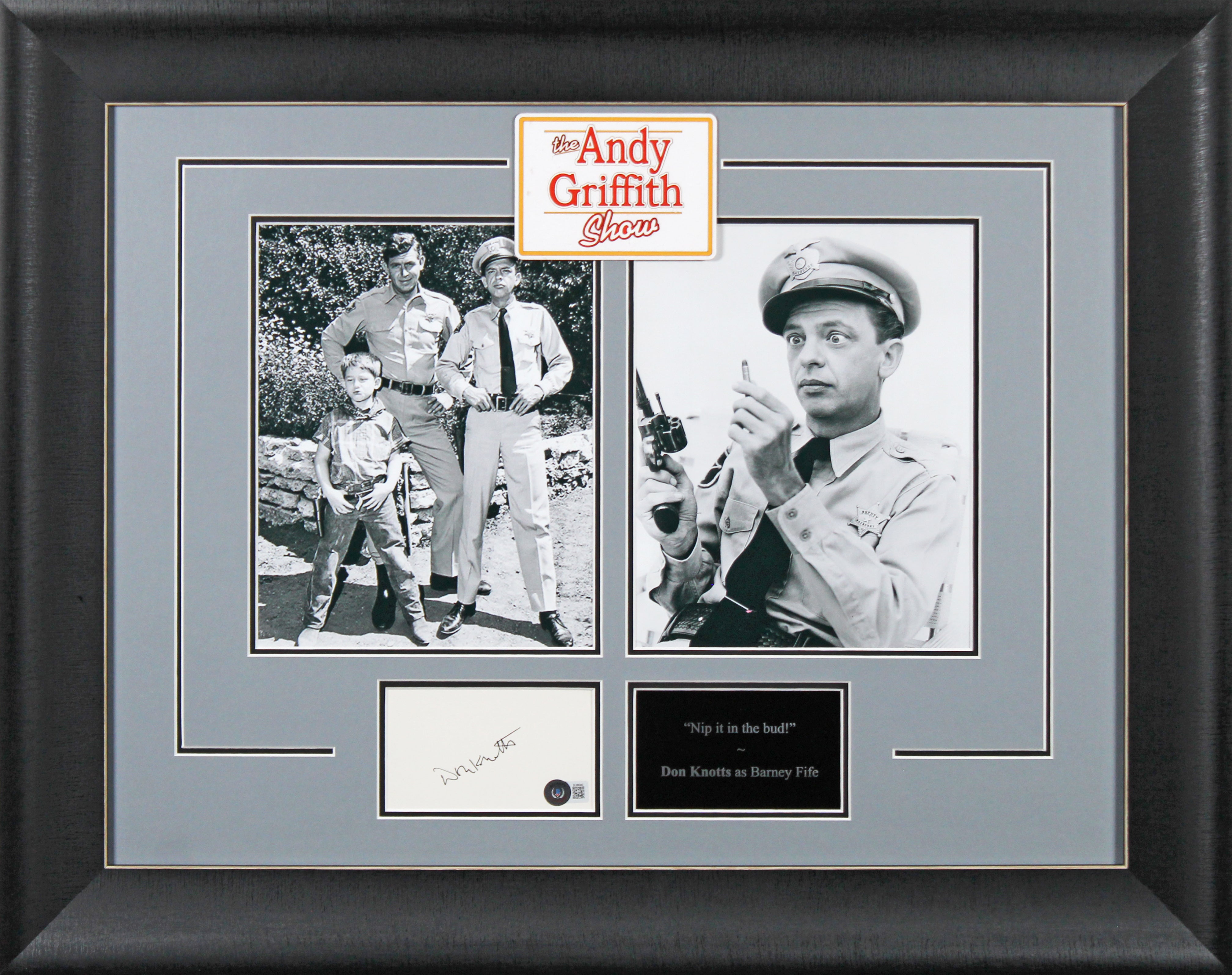 Don Knotts The Andy Griffith Show Signed 3x5 Index Card Framed Display BAS