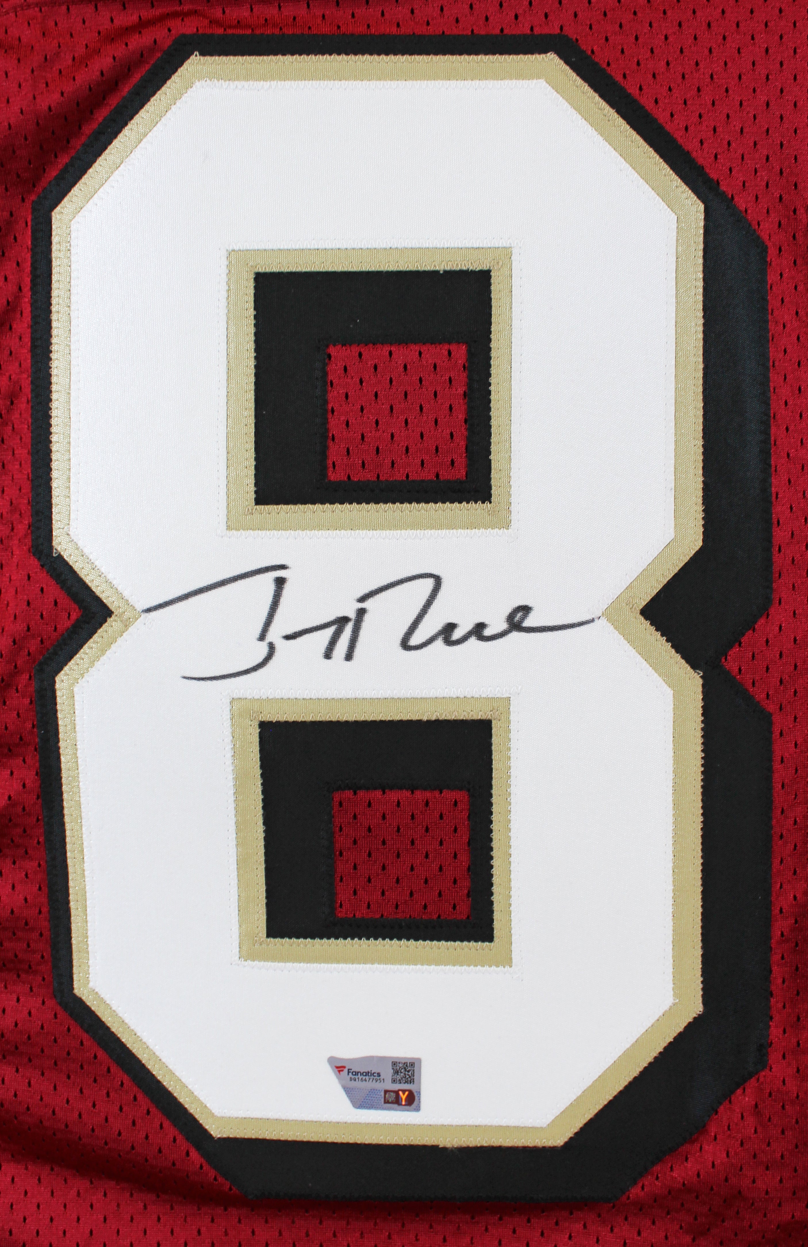 49ers Jerry Rice Signed Red Adidas TB Jersey w/ Dropshadow Fanatics #DQ16477951