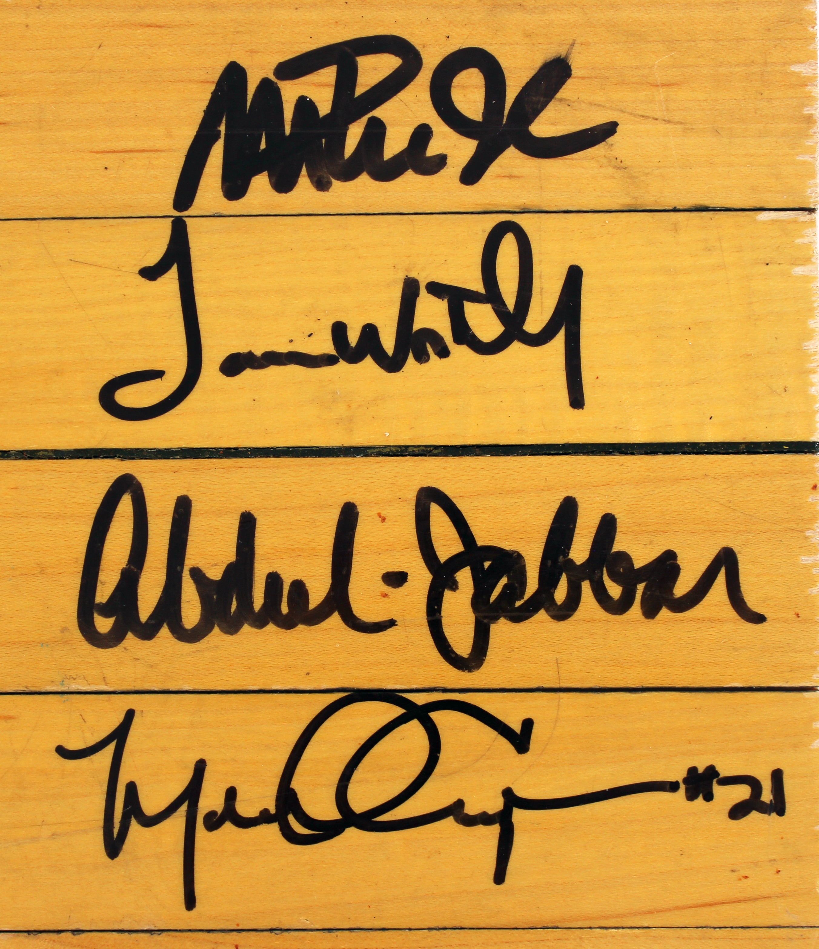 Showtime Lakers (8) Magic, Kareem +6 Signed 8x10 Forum Floorboard PSA & BAS 2