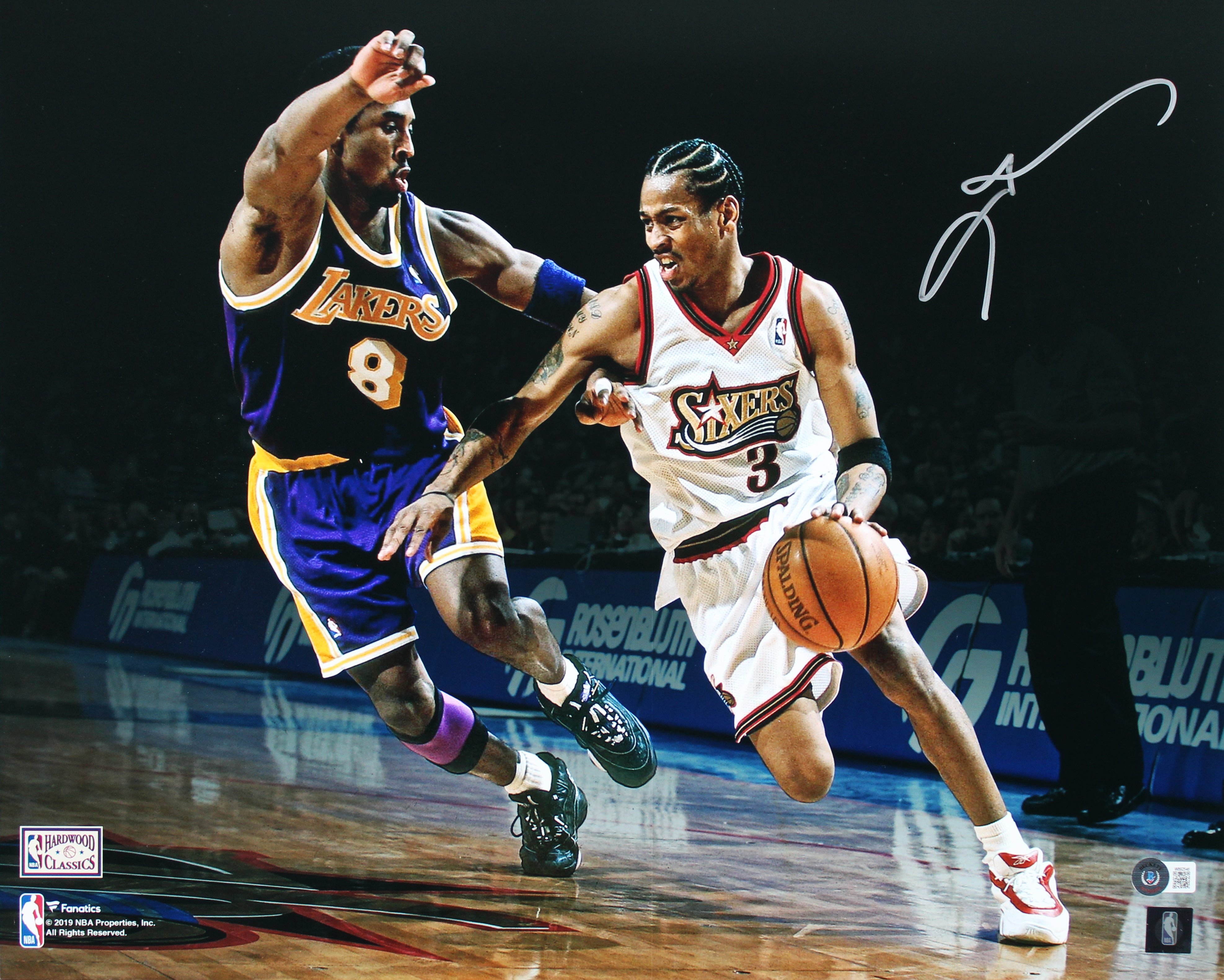 76ers Allen Iverson Authentic Signed 16x20 Vs Kobe Horizontal Photo BAS Witness